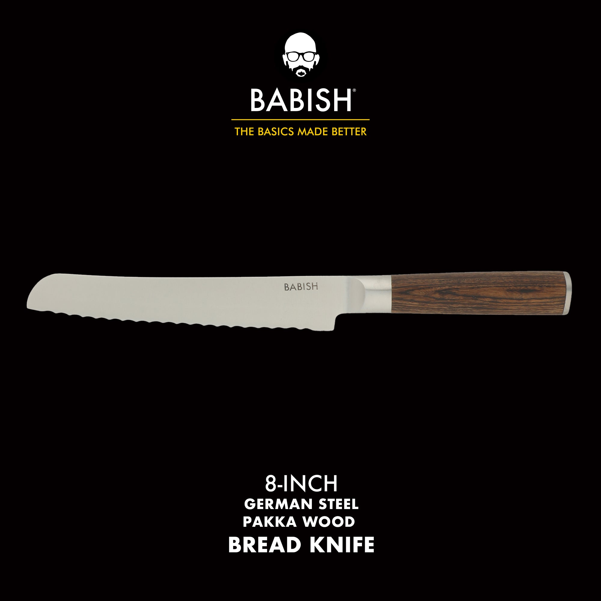 Babish 8-Inch Bread Knife – High-Carbon 1.4116 German Steel Serrated Knife with Pakka Wood Handle, Full-Tang Razor Sharp Kitchen Knife for Slicing Bread, Crusting & Artisan Loaves