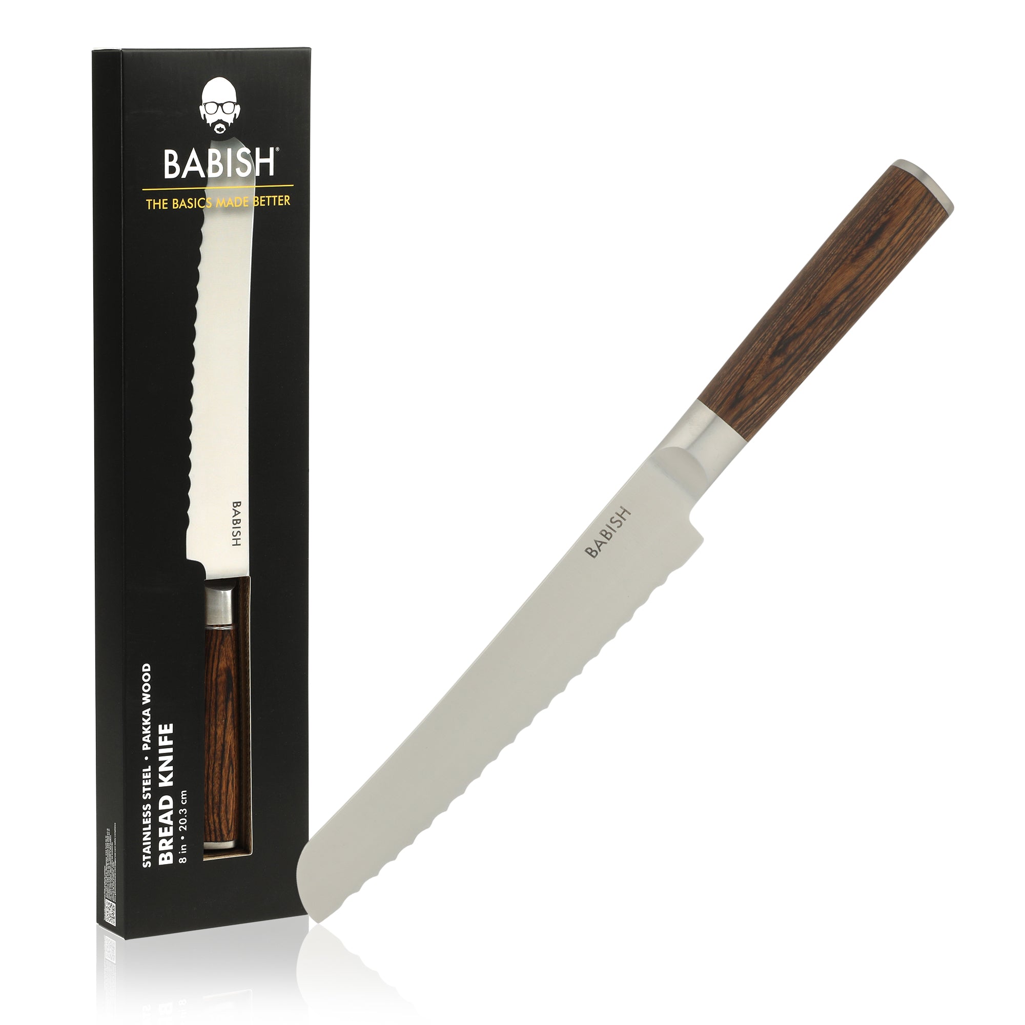 Babish 8-Inch Bread Knife – High-Carbon 1.4116 German Steel Serrated Knife with Pakka Wood Handle, Full-Tang Razor Sharp Kitchen Knife for Slicing Bread, Crusting & Artisan Loaves