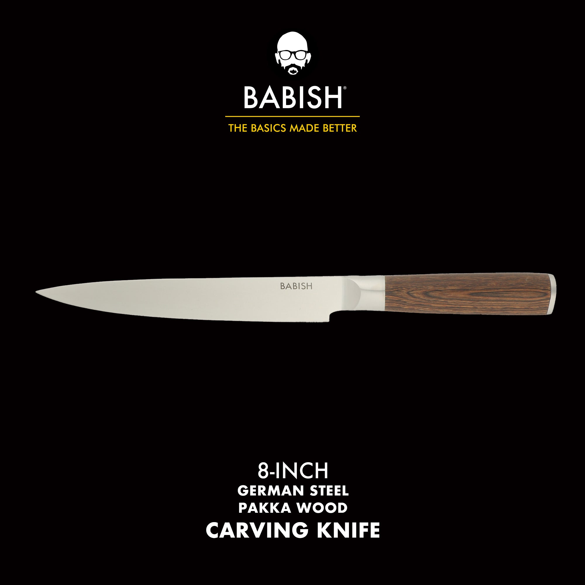 Babish 8-Inch Carving Knife – High-Carbon 1.4116 German Steel Slicing Knife with Dark Pakka Wood Handle, Full-Tang Razor Sharp Blade for Carving Meat, Turkey, Roast & BBQ