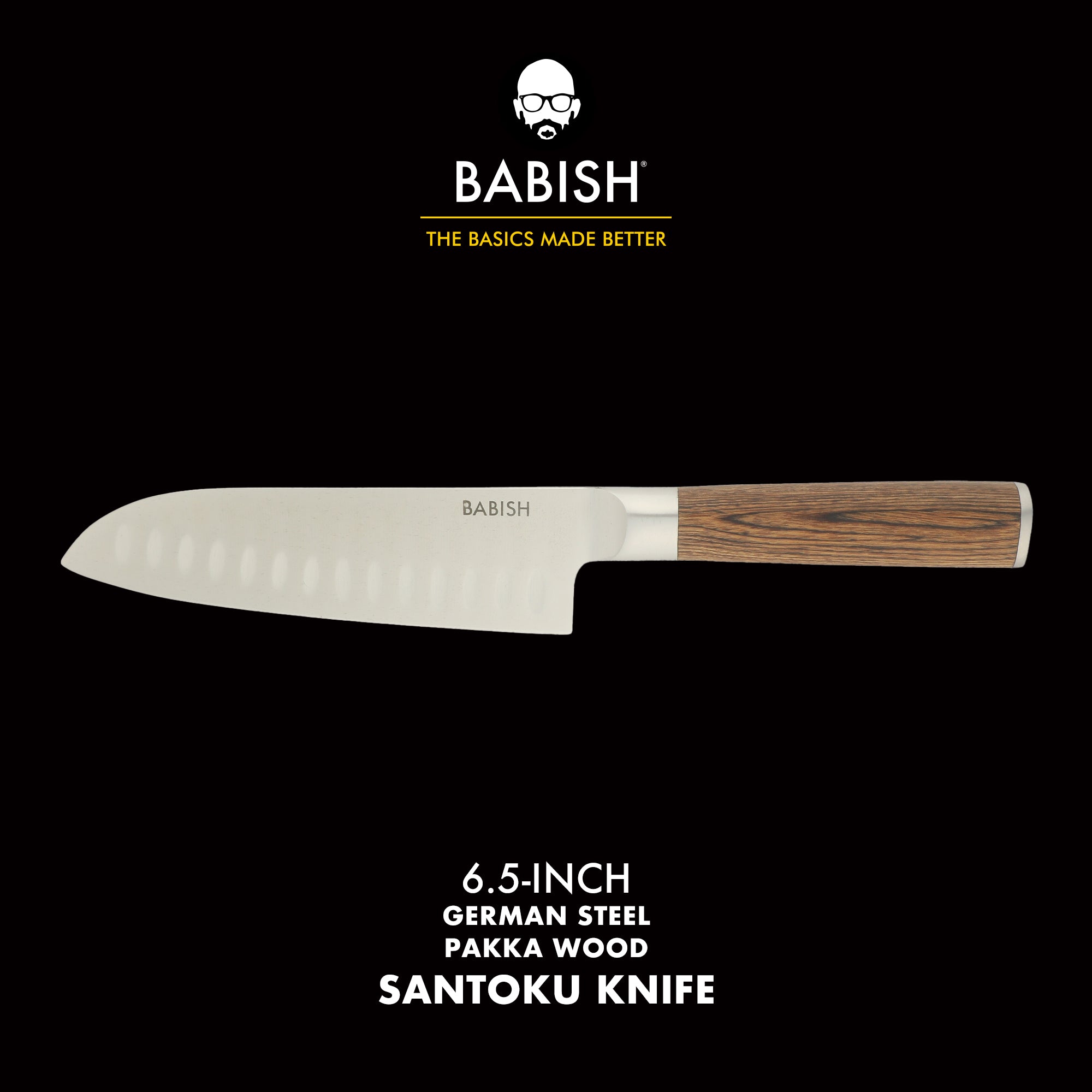 Babish 6.5-Inch Santoku Knife – High-Carbon 1.4116 German Steel Kitchen Knife with Pakka Wood Handle, Full-Tang Razor Sharp Blade for Chopping, Slicing, Dicing & Precision Prep