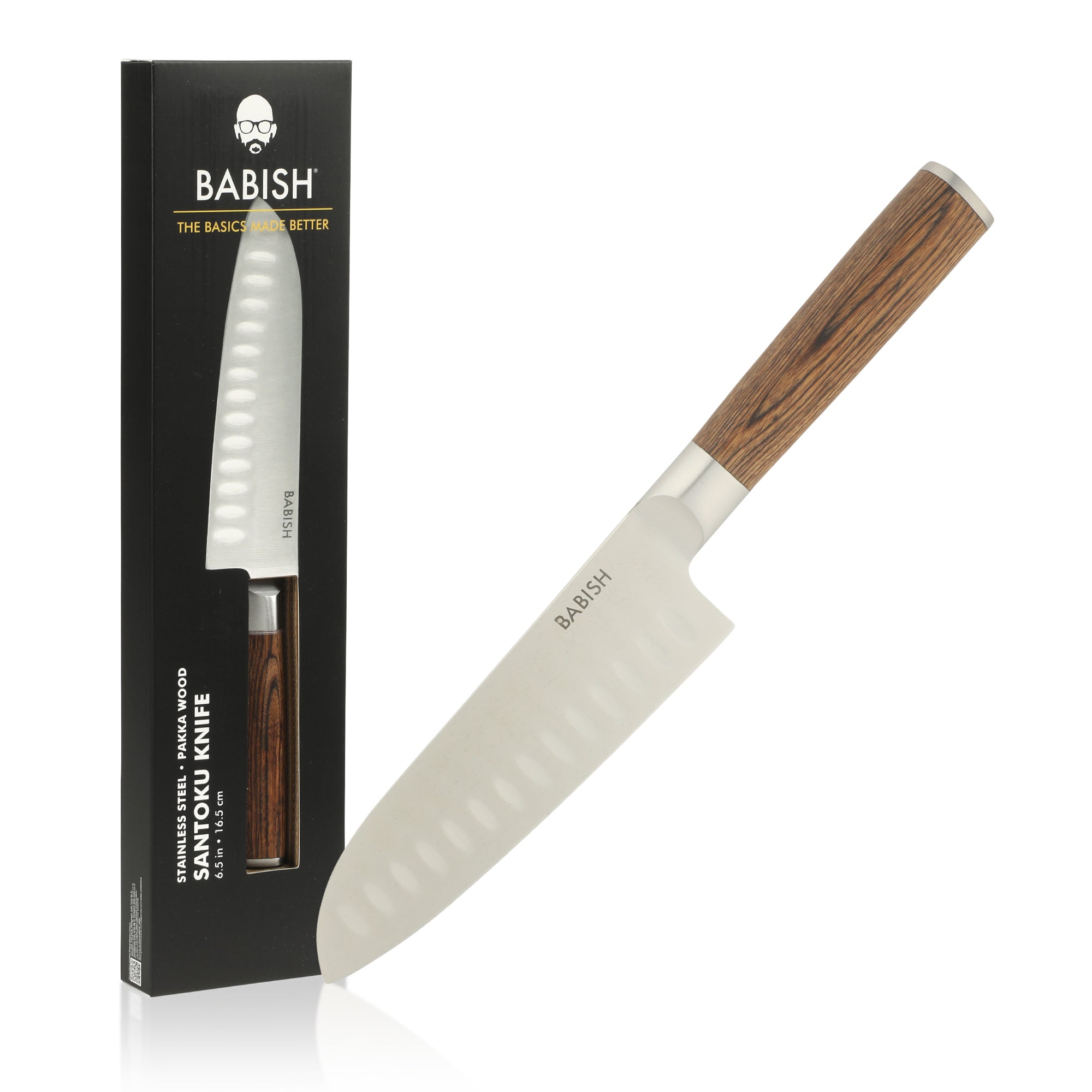 Babish 6.5-Inch Santoku Knife – High-Carbon 1.4116 German Steel Kitchen Knife with Pakka Wood Handle, Full-Tang Razor Sharp Blade for Chopping, Slicing, Dicing & Precision Prep