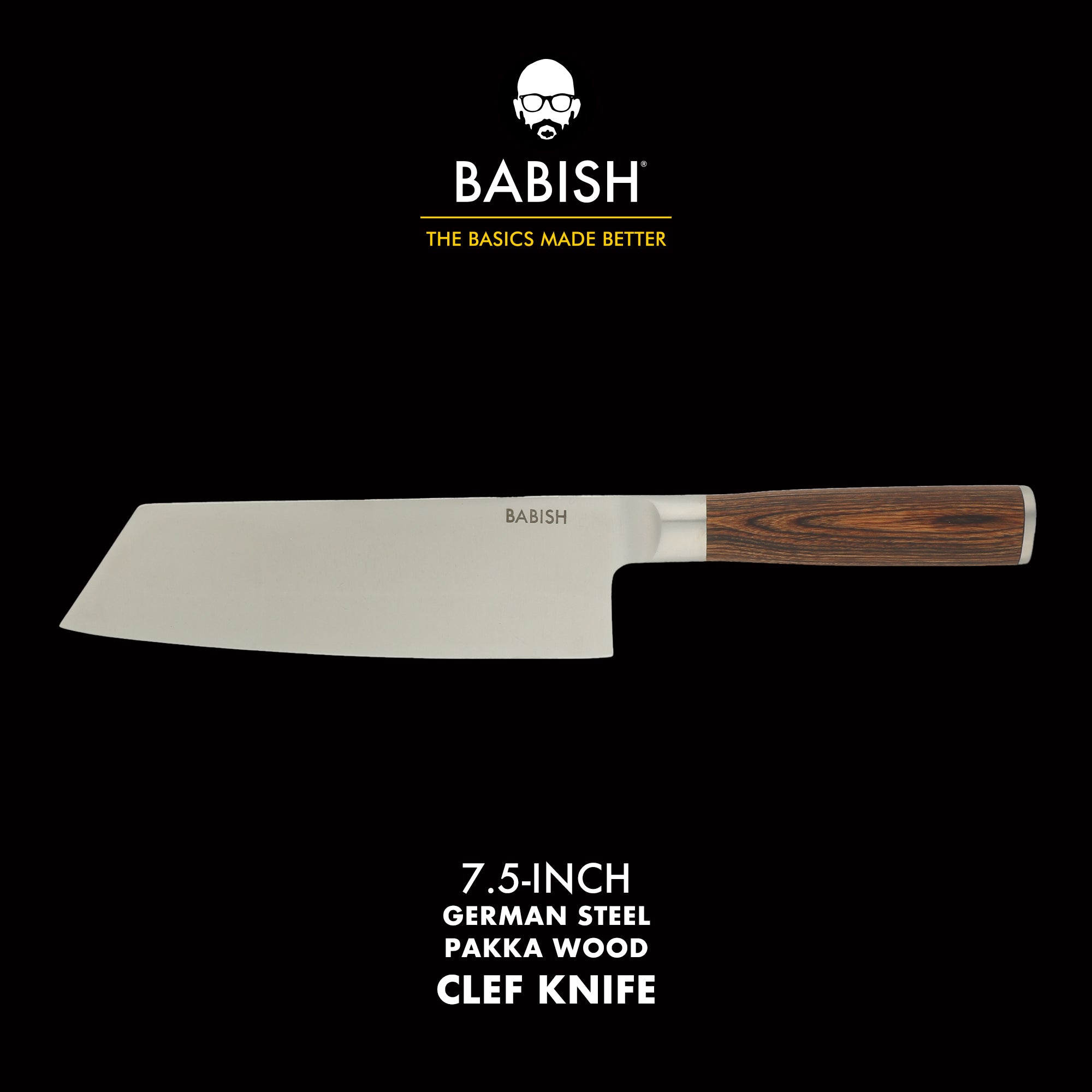 Babish 7.5-Inch Clef Knife – High-Carbon 1.4116 German Steel Kitchen Knife with Pakka Wood Handle, Chef & Cleaver Hybrid for Chopping, Slicing & Prep, Full-Tang, Razor Sharp, Ergonomic Design