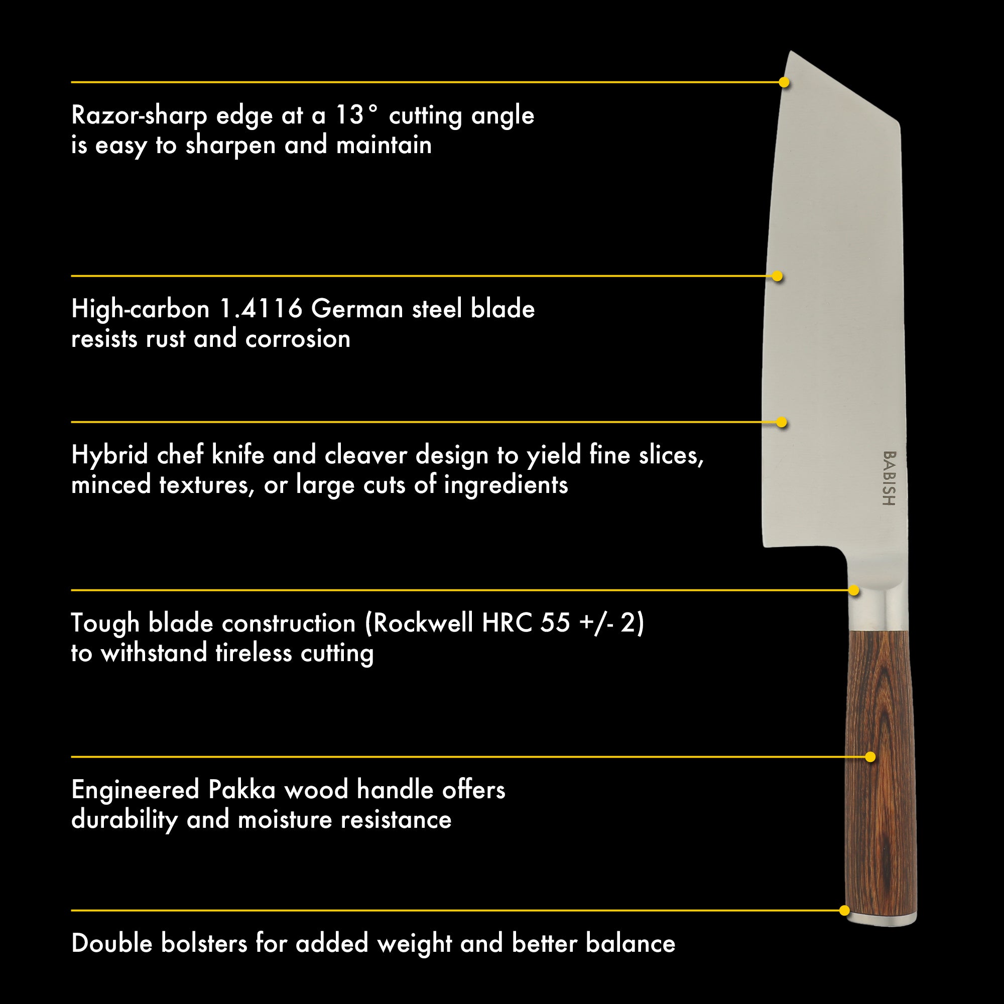 Babish 7.5-Inch Clef Knife – High-Carbon 1.4116 German Steel Kitchen Knife with Pakka Wood Handle, Chef & Cleaver Hybrid for Chopping, Slicing & Prep, Full-Tang, Razor Sharp, Ergonomic Design
