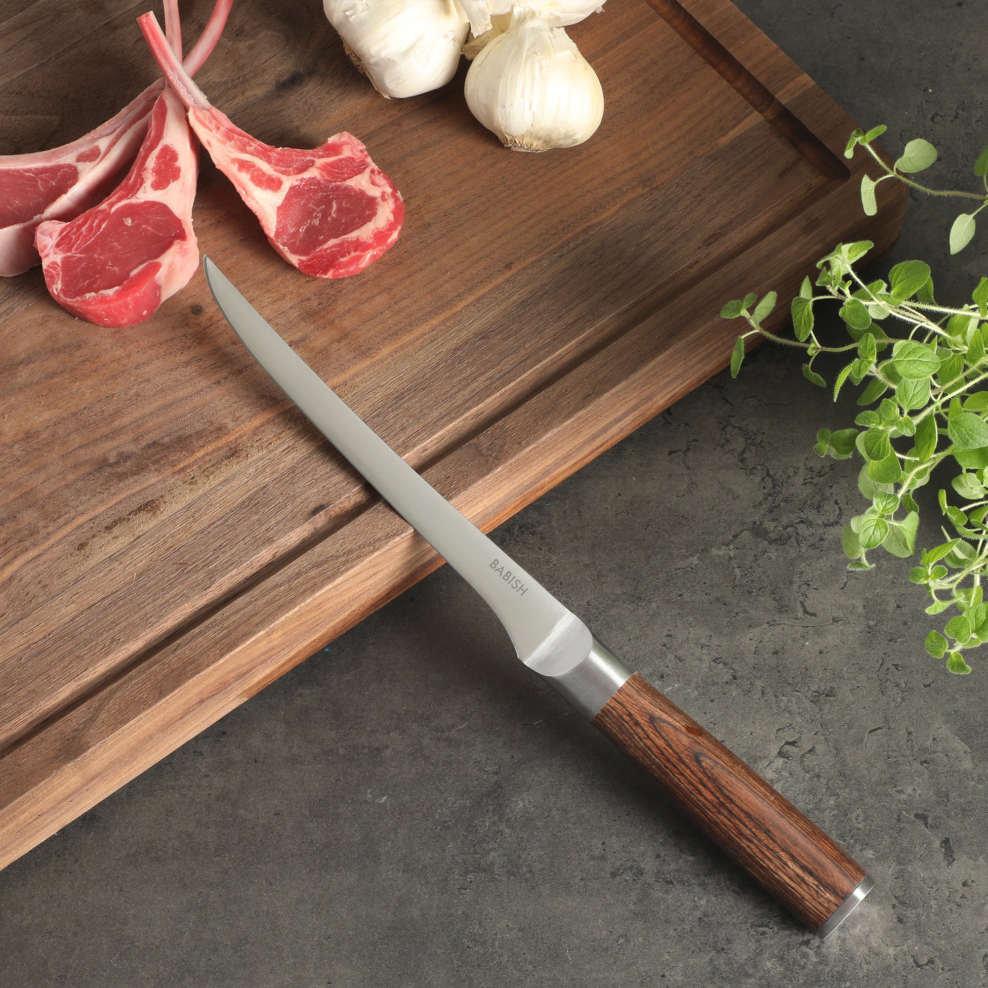 Babish 1.4116 German Stainless Steel Boning & Fillet Knife with Pakka Wood Handle – 6-Inch Full-Tang Flexible Kitchen Knife for Meat, Poultry, Fish & Precision Butchering