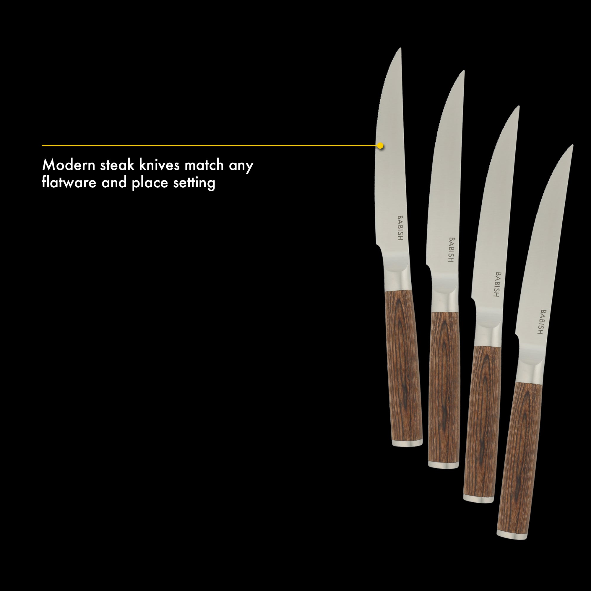 Babish 4-Piece 1.4116 German Stainless Steel Steak Knife Set with Pakka Wood Handles – Full-Tang Steak Knives for Dining, Entertaining & Everyday Table Use