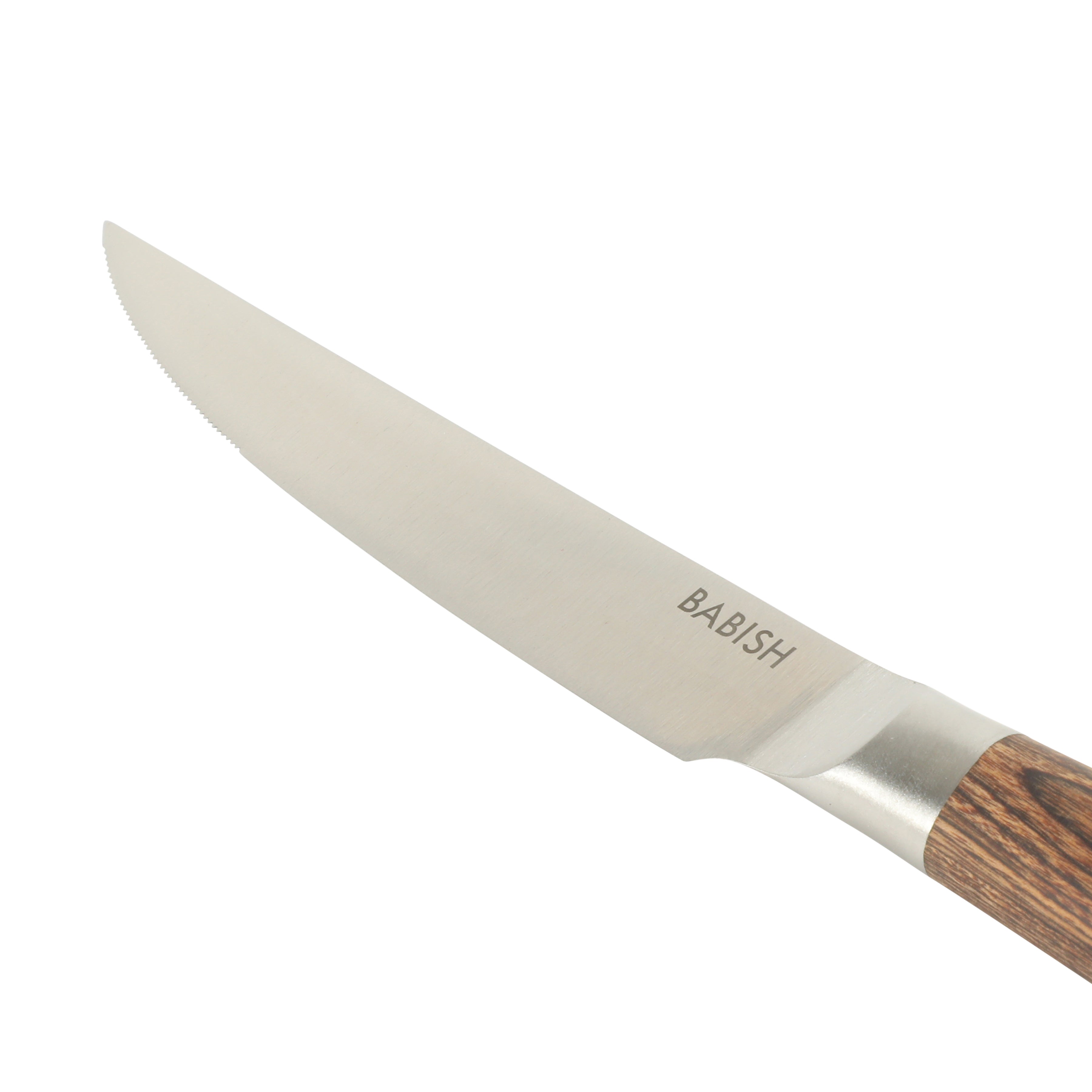 Babish 4-Piece 1.4116 German Stainless Steel Steak Knife Set with Pakka Wood Handles – Full-Tang Steak Knives for Dining, Entertaining & Everyday Table Use