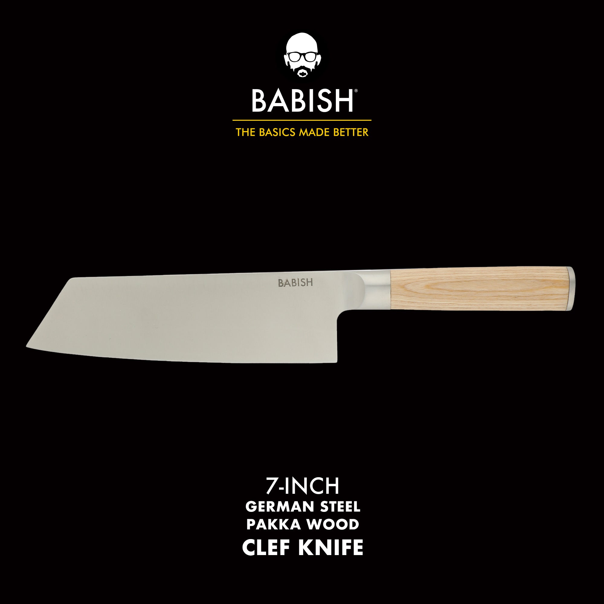 Babish 7.5-Inch Clef Knife – High-Carbon 1.4116 German Steel Kitchen Knife with Pakka Wood Handle, Chef & Cleaver Hybrid for Chopping, Slicing & Prep, Full-Tang, Razor Sharp, Ergonomic Design