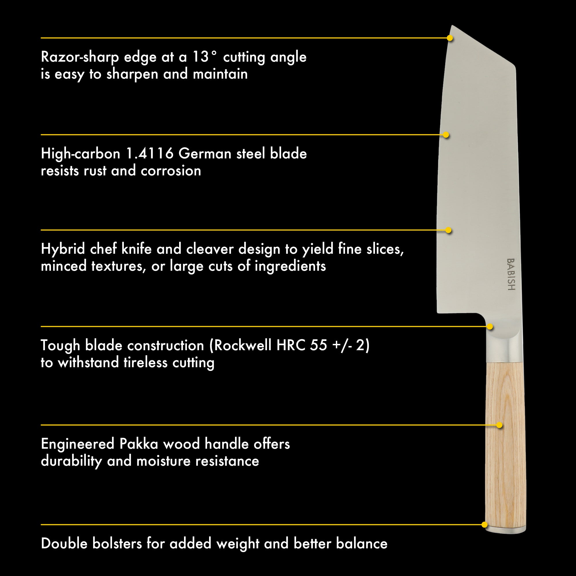 Babish 7.5-Inch Clef Knife – High-Carbon 1.4116 German Steel Kitchen Knife with Pakka Wood Handle, Chef & Cleaver Hybrid for Chopping, Slicing & Prep, Full-Tang, Razor Sharp, Ergonomic Design