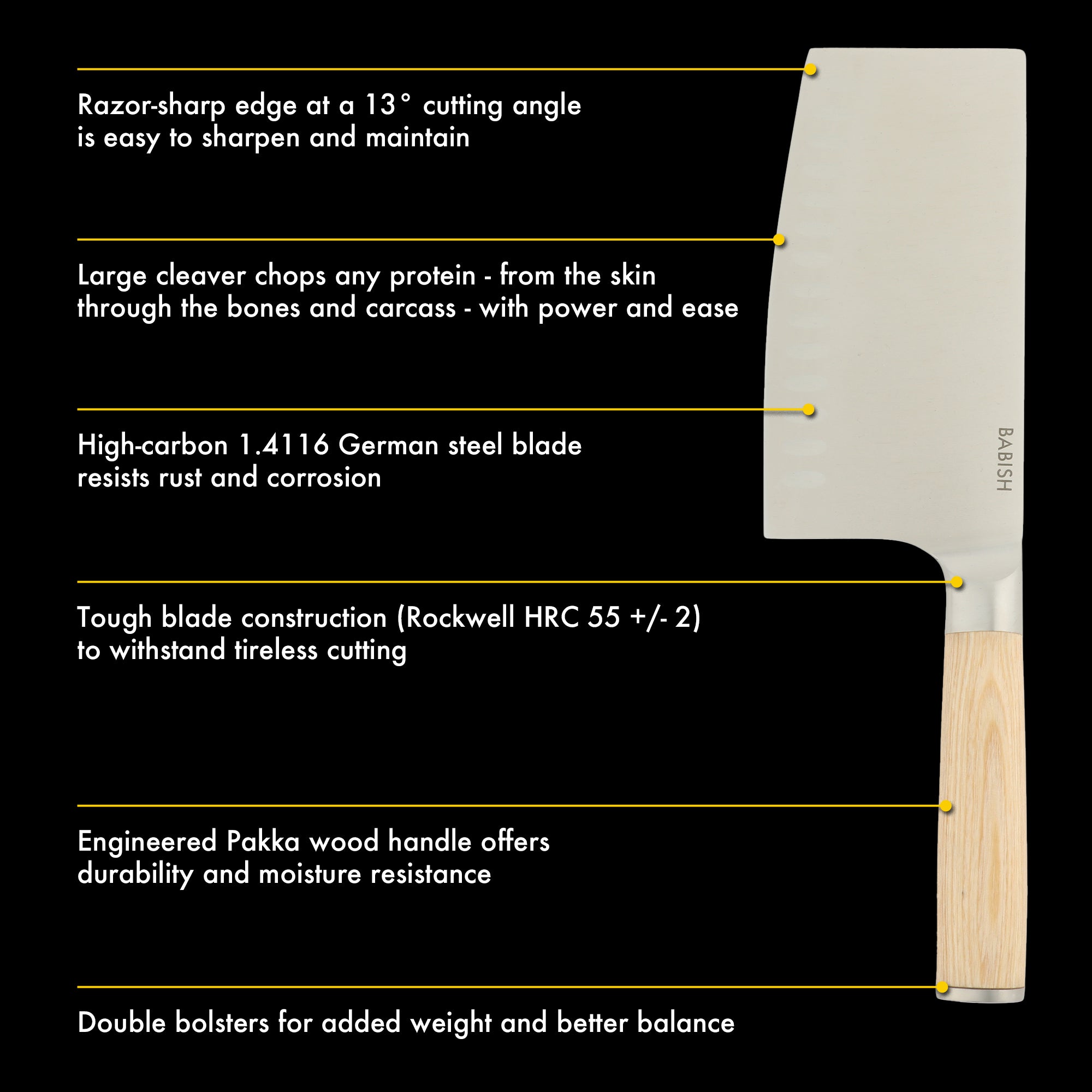 Babish 6.5-Inch Forged Cleaver Knife with Pakka Wood Handle – High-Carbon 1.4116 German Steel Full Tang Kitchen Knife for Heavy-Duty Chopping and Slicing