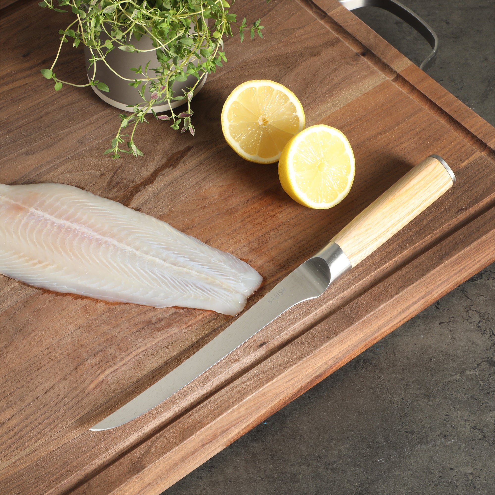 Babish 1.4116 German Stainless Steel Boning & Fillet Knife with Pakka Wood Handle – 6-Inch Full-Tang Flexible Kitchen Knife for Meat, Poultry, Fish & Precision Butchering