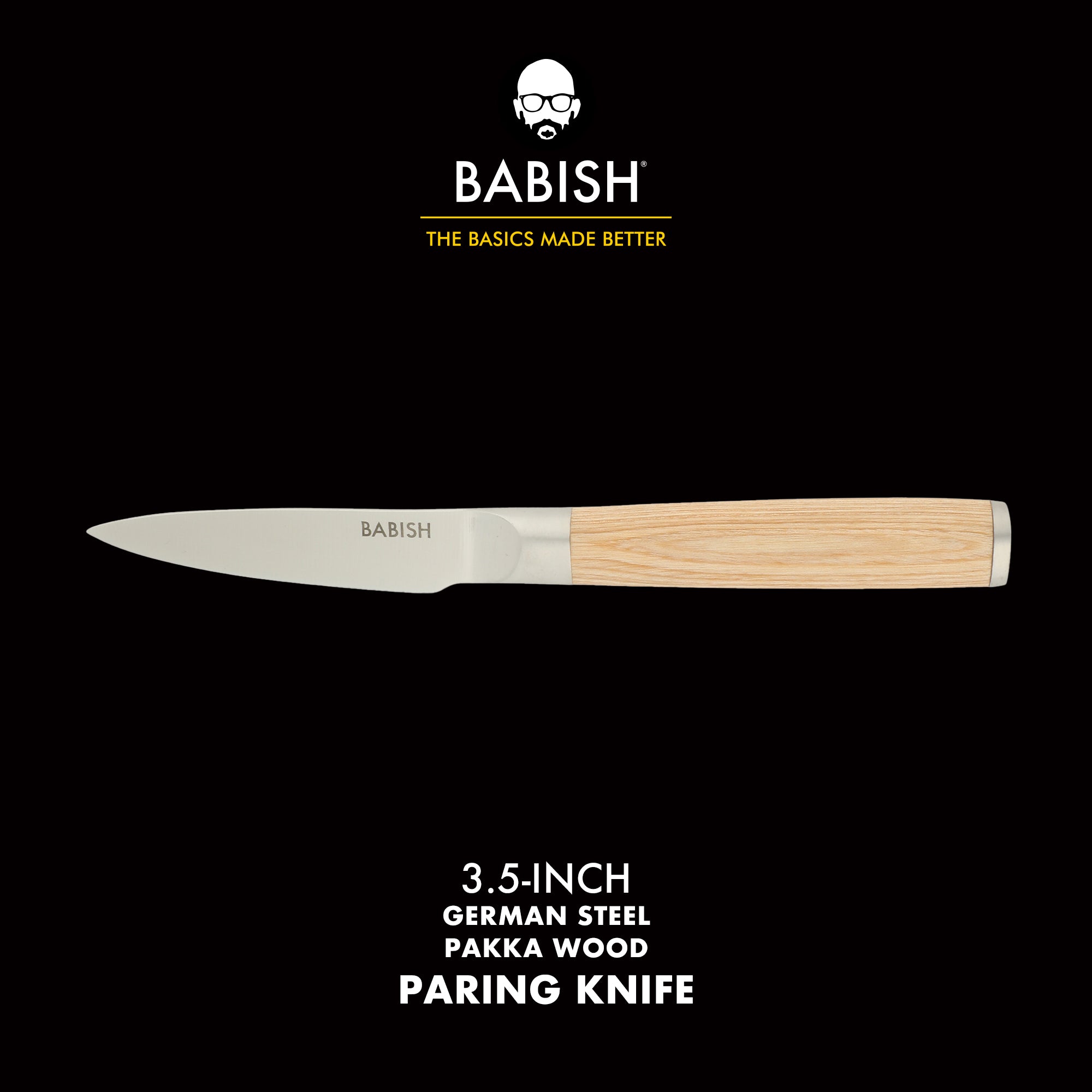 Babish 1.4116 German Stainless Steel Paring Knife with Pakka Wood Handle – 3.5-Inch Precision Kitchen Knife for Peeling, Trimming & Prep Work, Full-Tang Blade