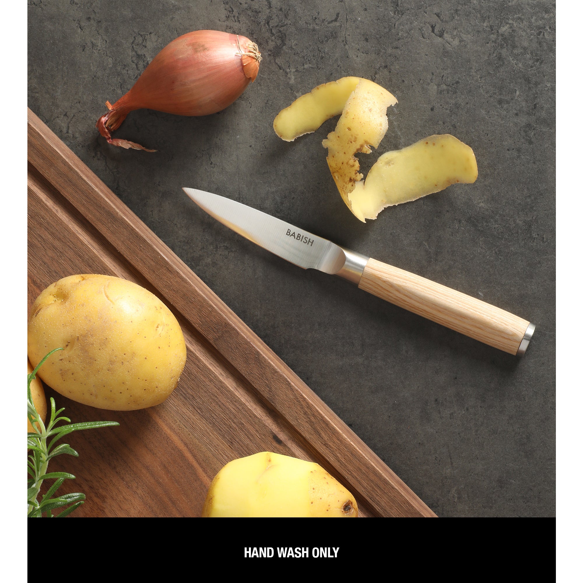 Babish 1.4116 German Stainless Steel Paring Knife with Pakka Wood Handle – 3.5-Inch Precision Kitchen Knife for Peeling, Trimming & Prep Work, Full-Tang Blade