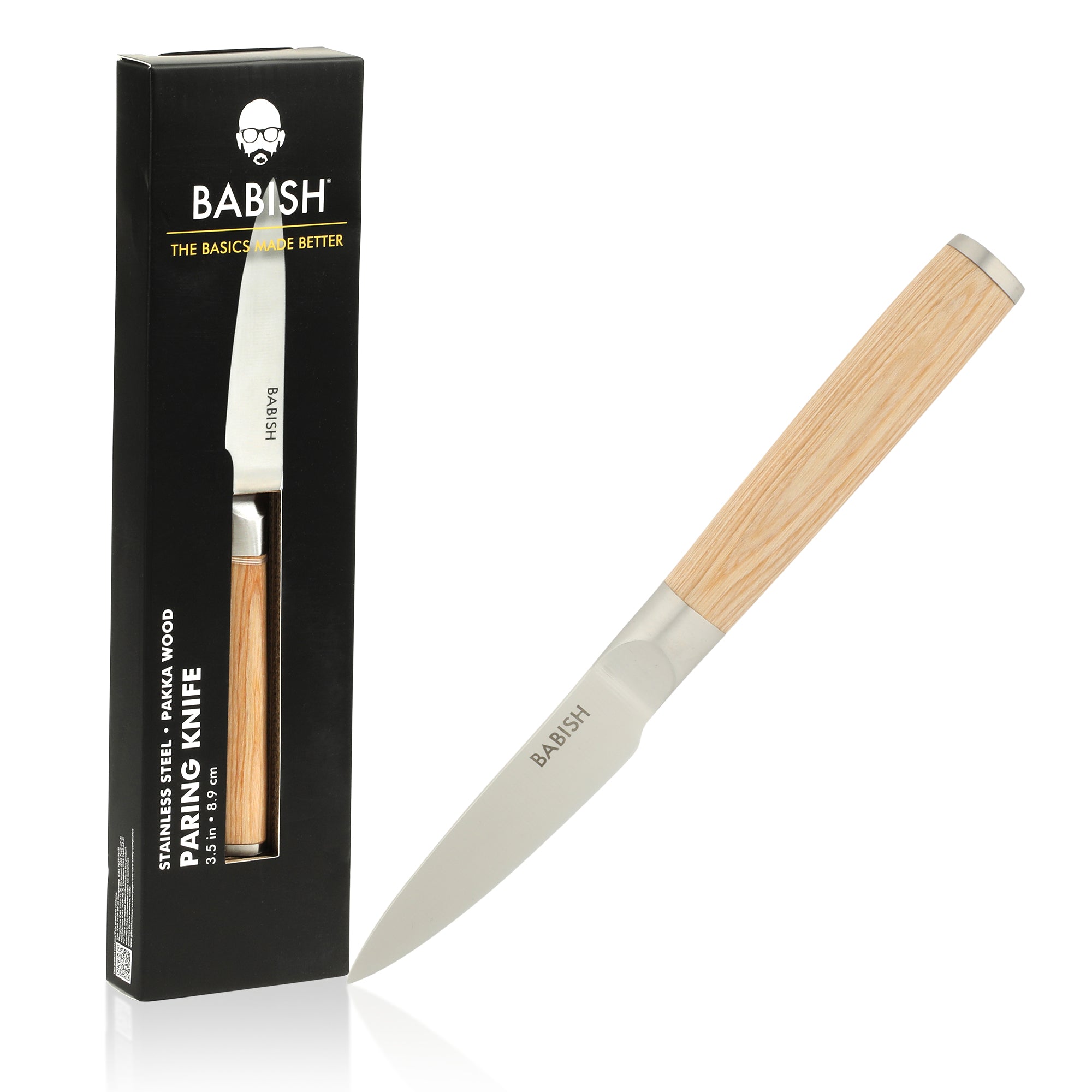 Babish 1.4116 German Stainless Steel Paring Knife with Pakka Wood Handle – 3.5-Inch Precision Kitchen Knife for Peeling, Trimming & Prep Work, Full-Tang Blade