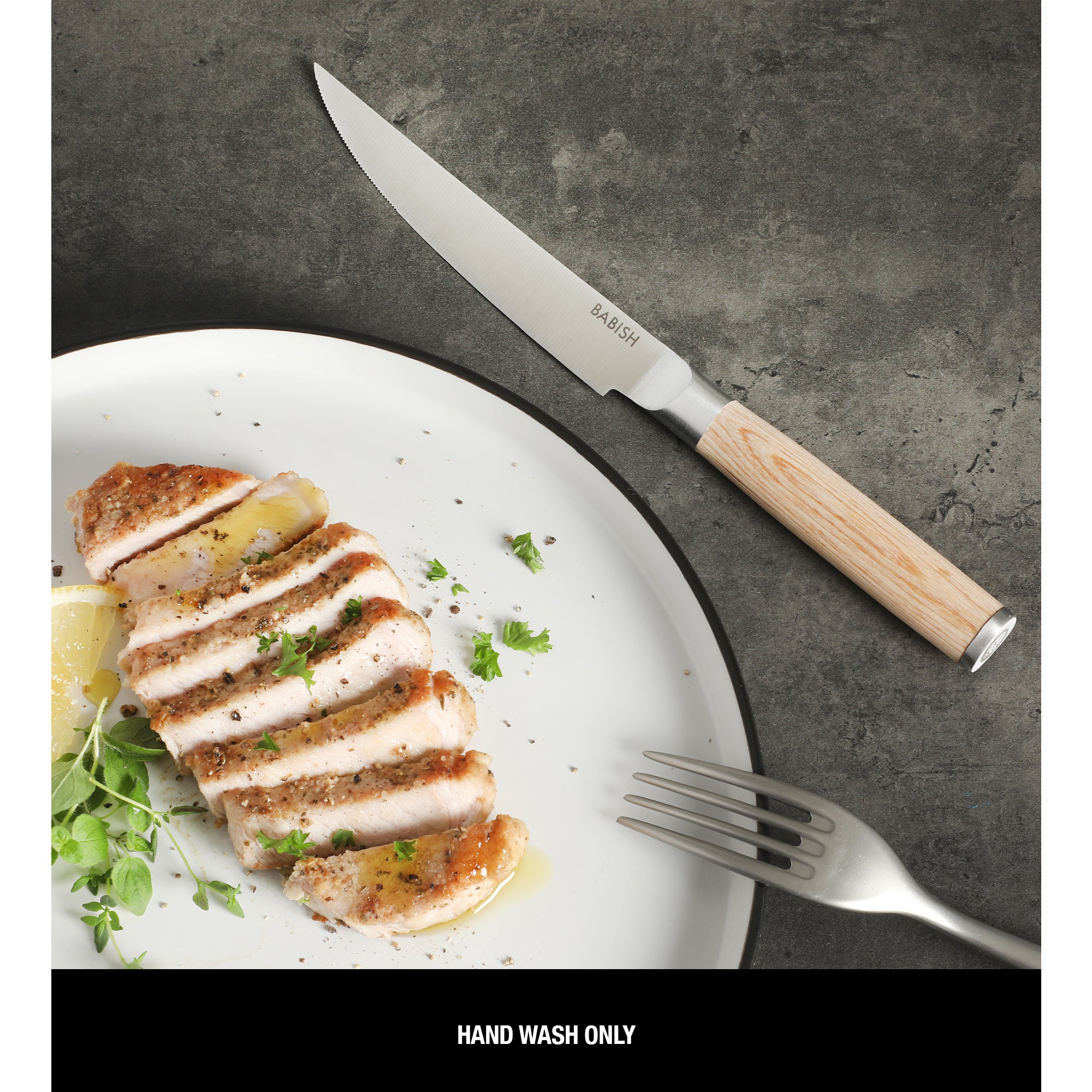 Babish 4-Piece 1.4116 German Stainless Steel Steak Knife Set with Pakka Wood Handles – Full-Tang Steak Knives for Dining, Entertaining & Everyday Table Use