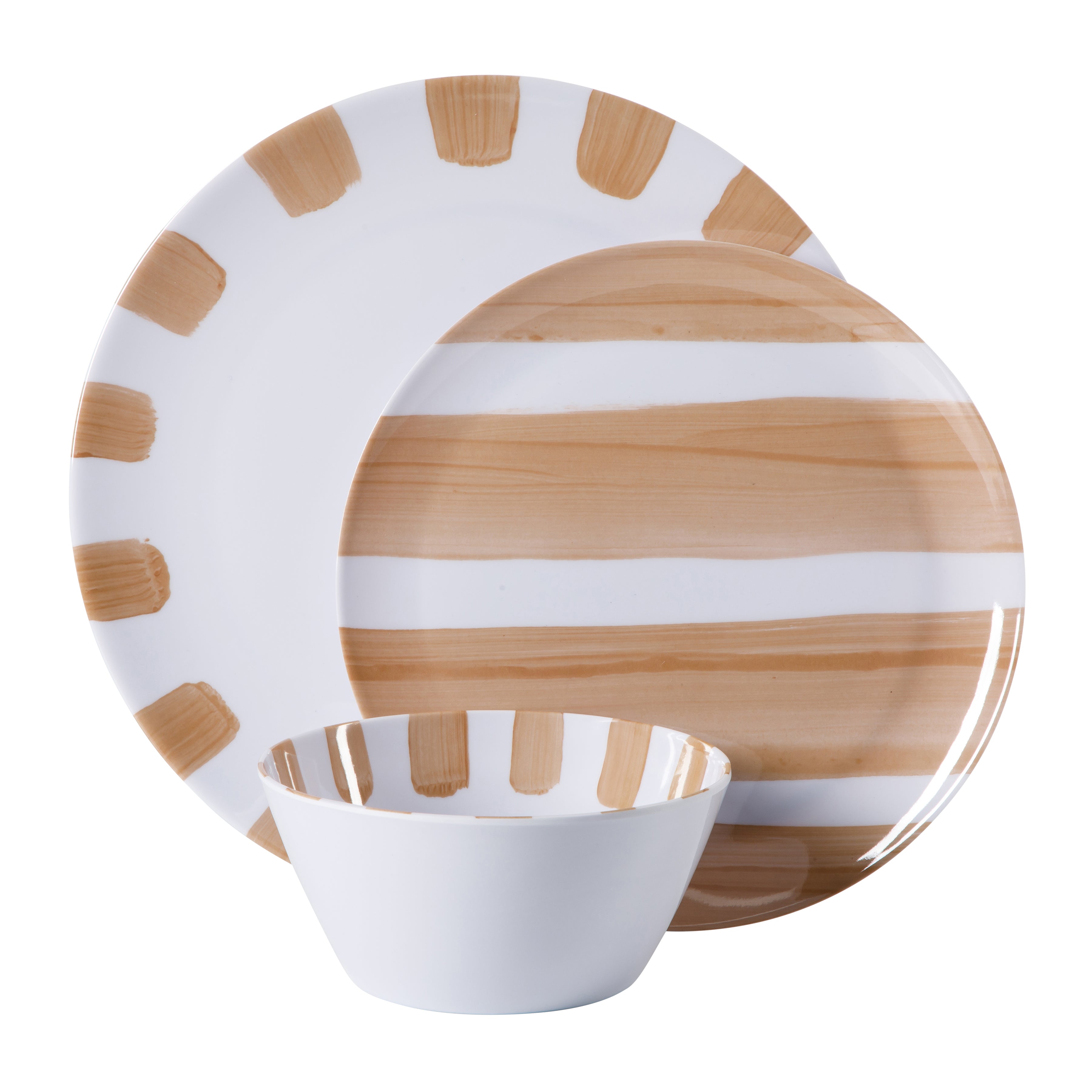 Gibson Home Cottage Stripes 12 Piece Unbreakable Melamine Plates and Bowls Dinnerware Set - Outdoor, Camping, & Everyday Use - Assorted Colors
