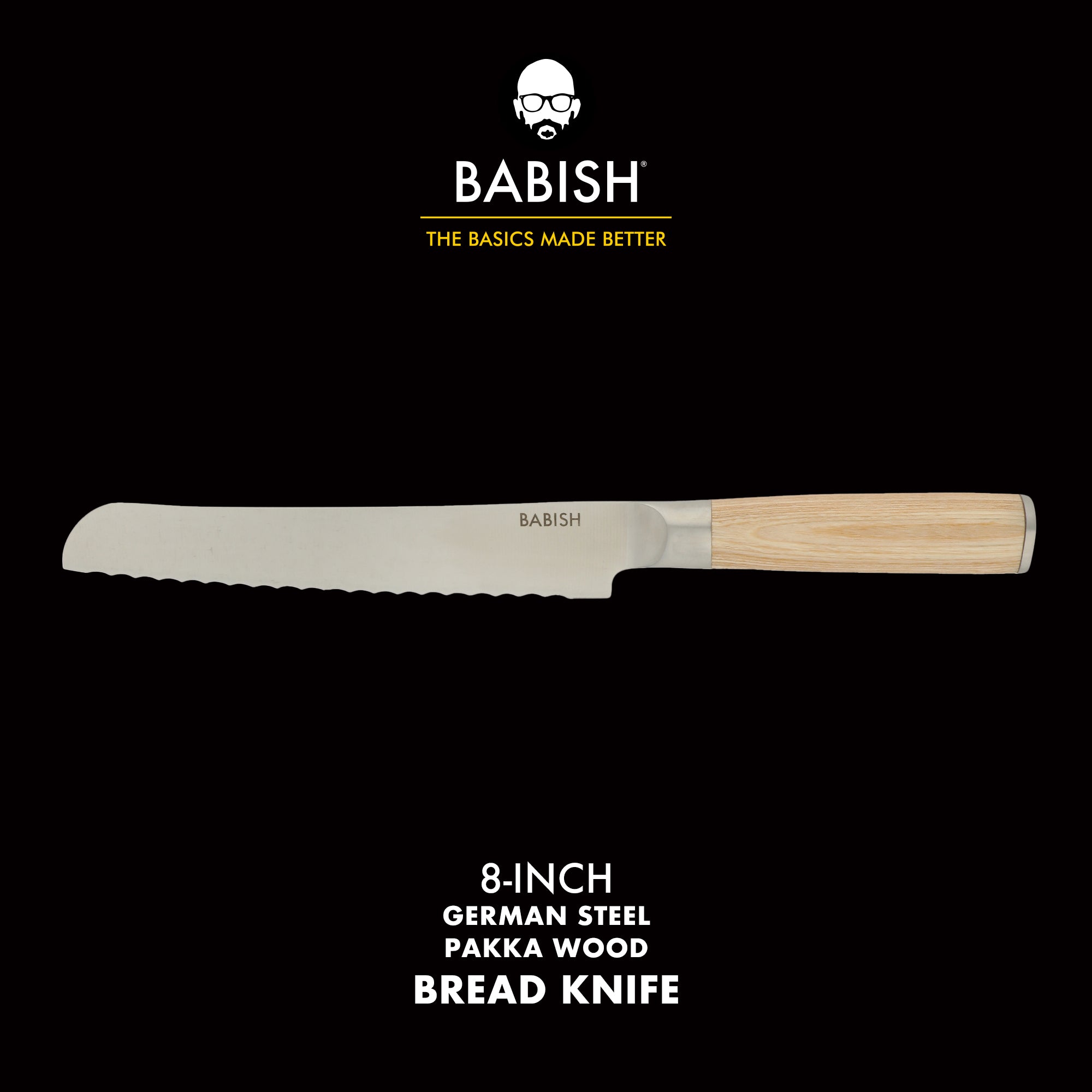 Babish 8-Inch Bread Knife – High-Carbon 1.4116 German Steel Serrated Knife with Pakka Wood Handle, Full-Tang Razor Sharp Kitchen Knife for Slicing Bread, Crusting & Artisan Loaves