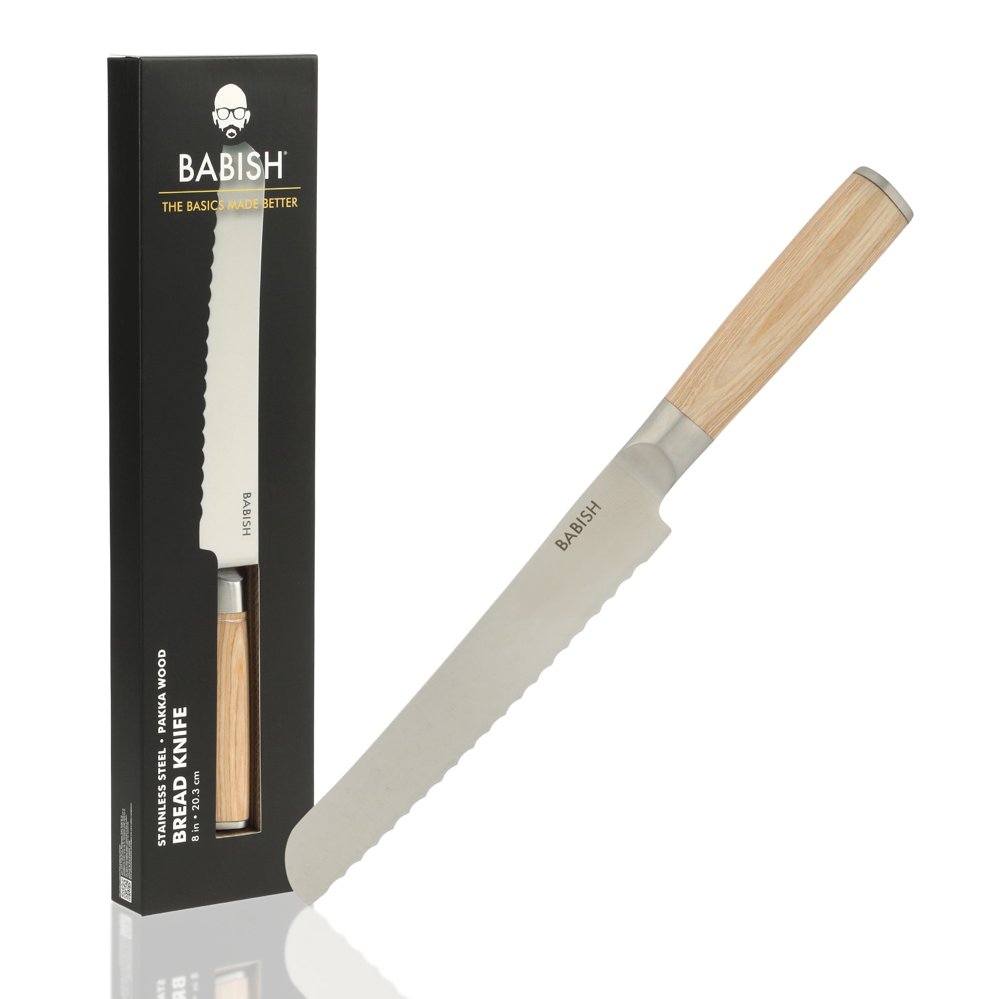 Babish 8-Inch Bread Knife – High-Carbon 1.4116 German Steel Serrated Knife with Pakka Wood Handle, Full-Tang Razor Sharp Kitchen Knife for Slicing Bread, Crusting & Artisan Loaves