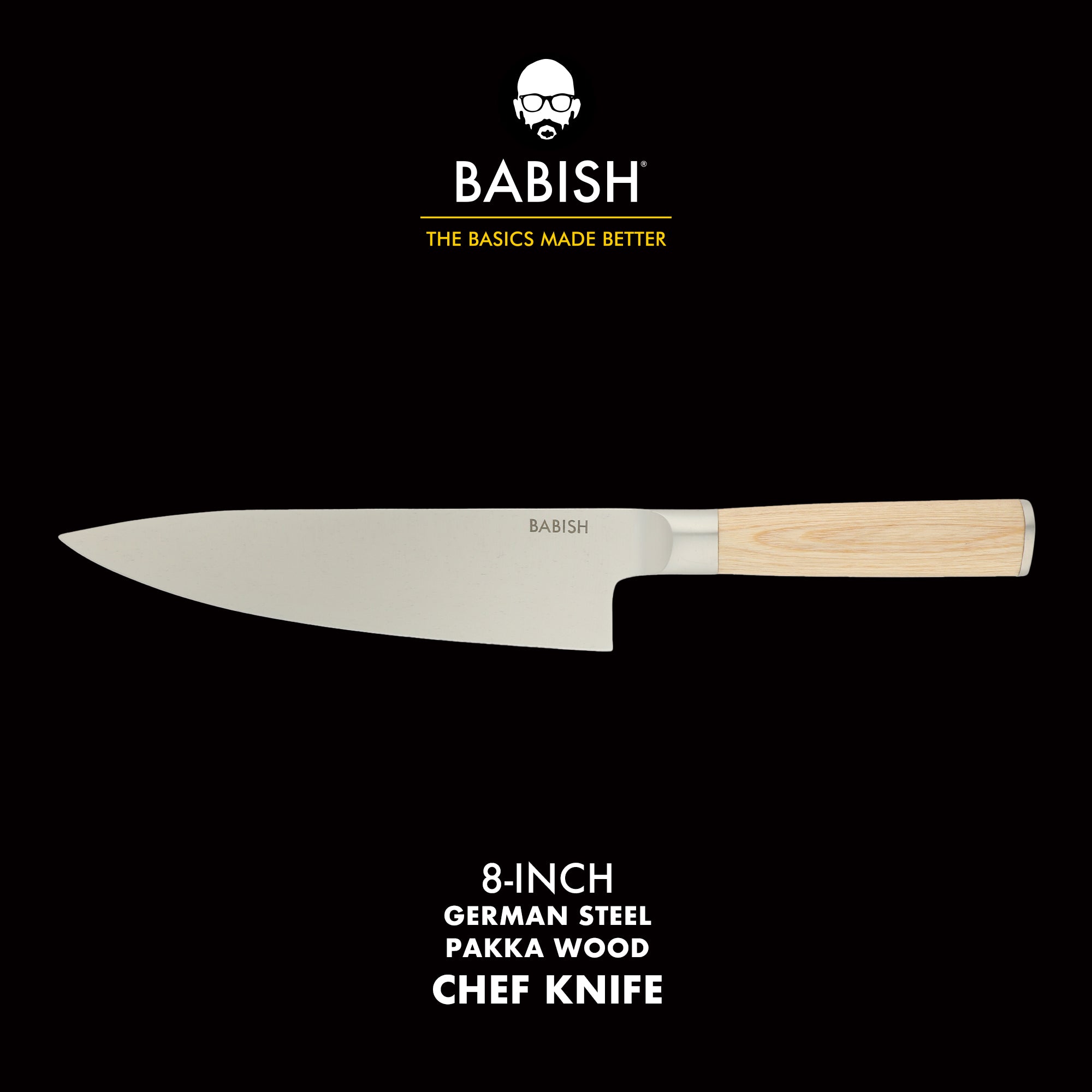Babish 8-Inch Chef Knife – High-Carbon 1.4116 German Steel Kitchen Knife with Pakka Wood Handle, Full-Tang Razor Sharp Chef’s Blade for Chopping, Slicing, Dicing & Everyday Prep