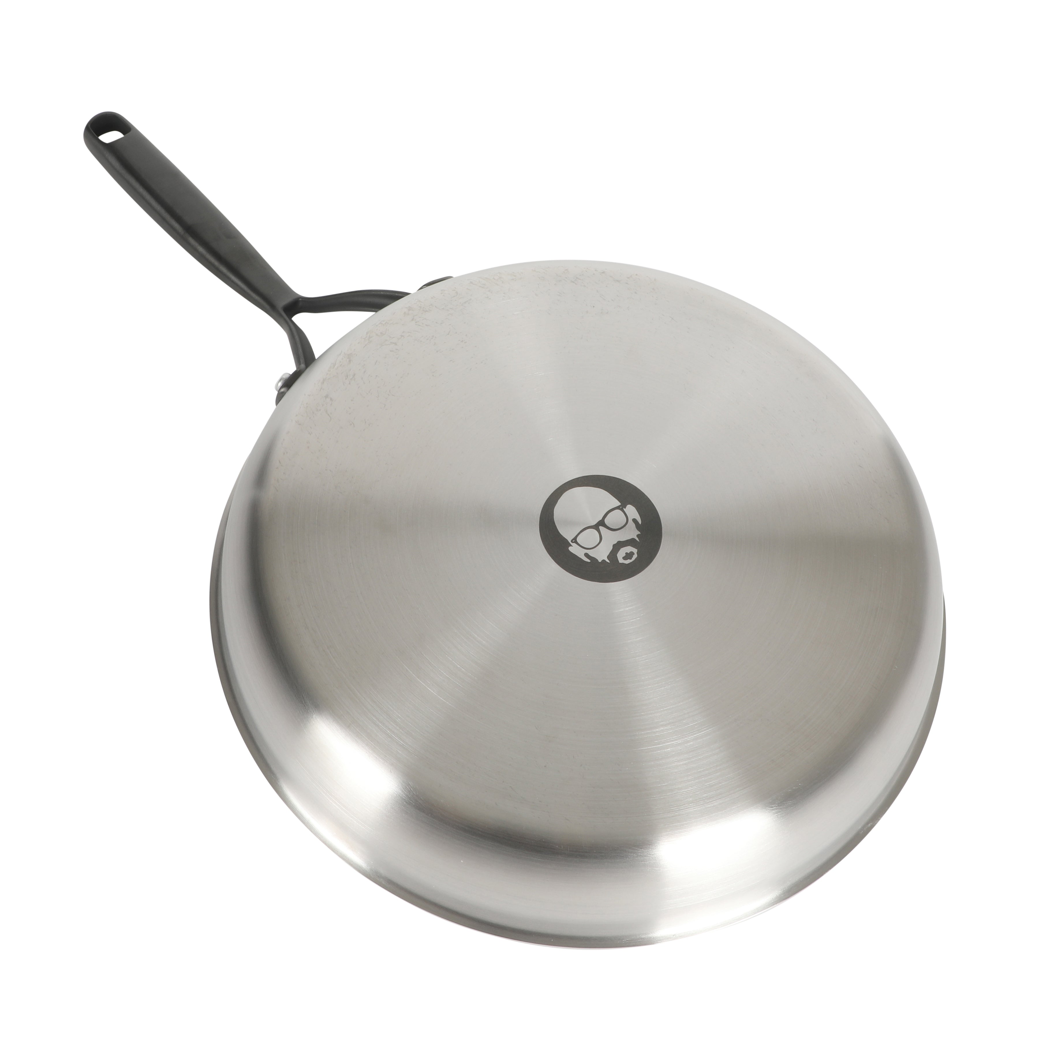 Babish 12-Inch Tri-Ply Stainless Steel Frying Pan with Lid & Black Handle – Professional Grade Skillet for Searing, Sautéing & Even Heat Cooking