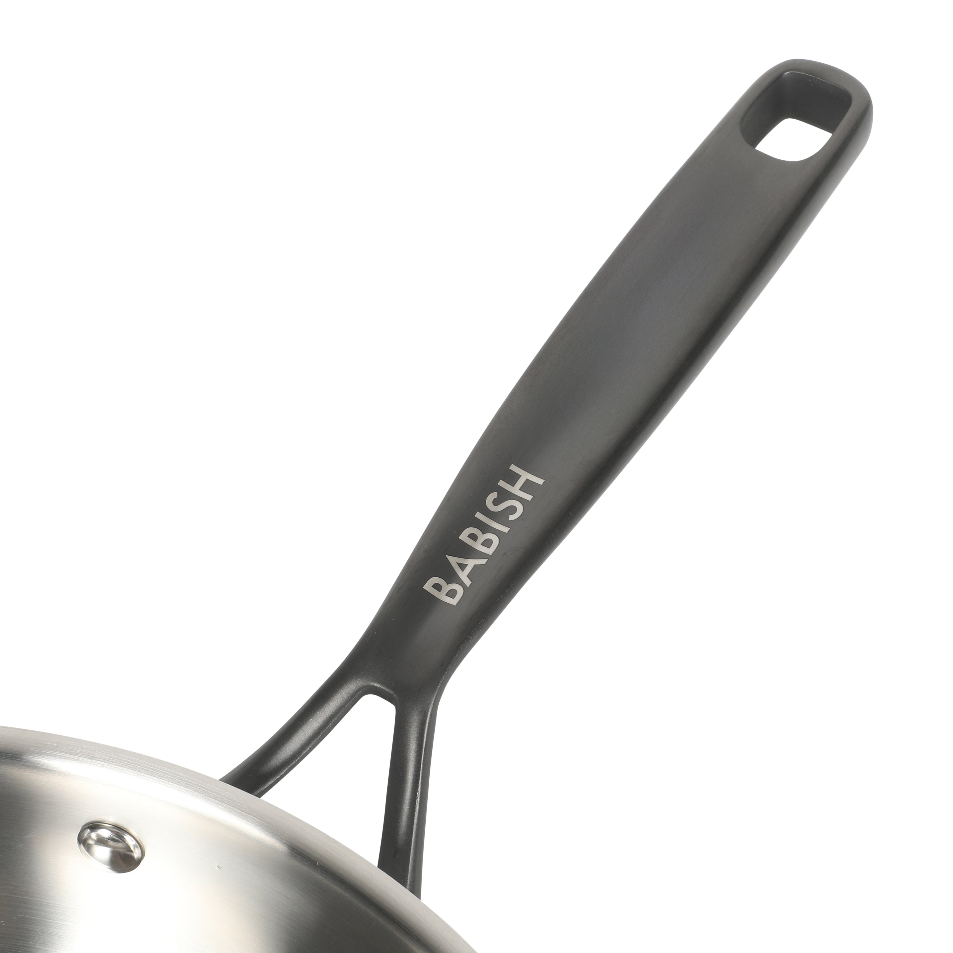 Babish Tri-Ply Stainless Steel 10-Inch Frying Pan With Black Handle – Professional Grade Skillet for Searing, Sautéing & Everyday Cooking