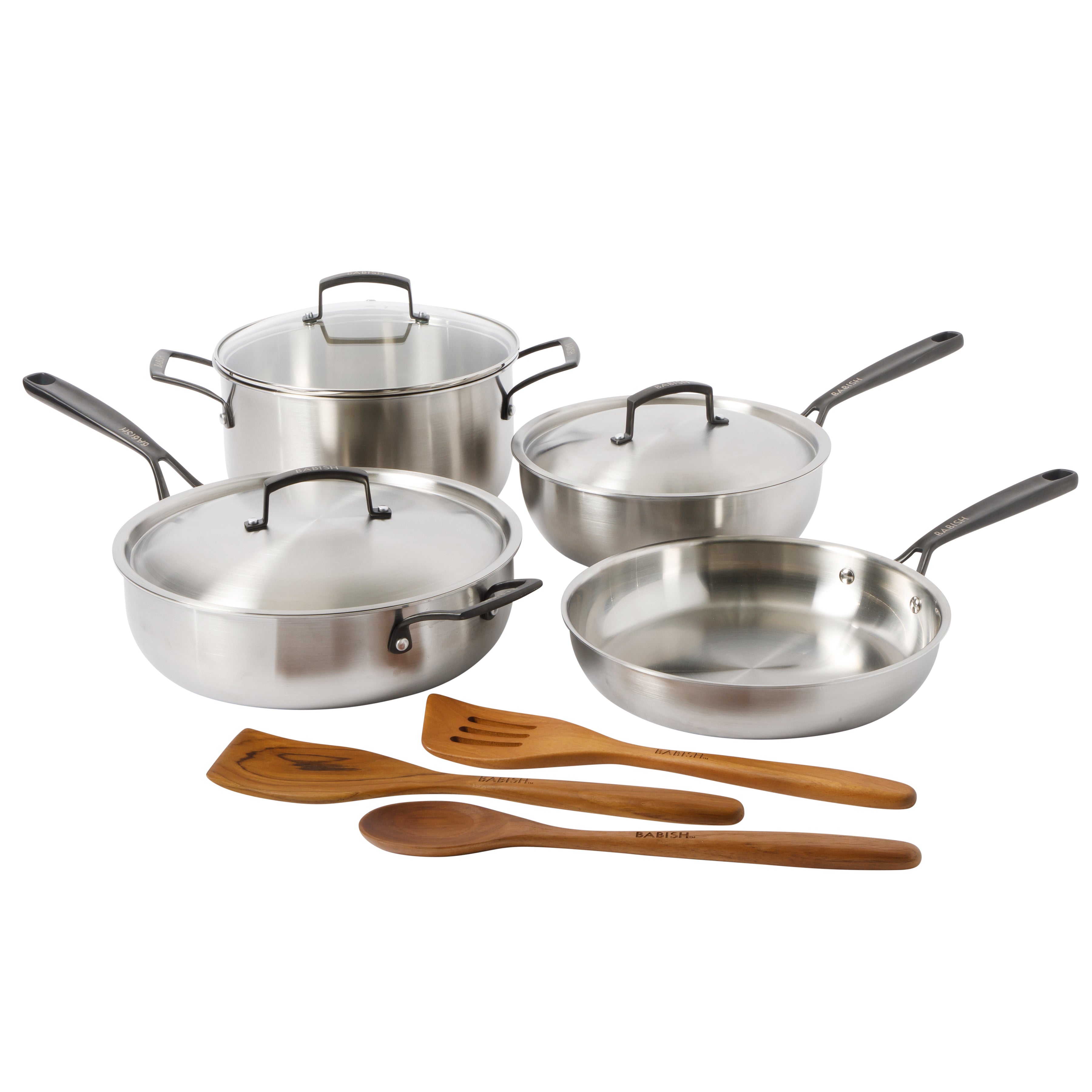 Babish 10-Piece Professional Tri-Ply Non-Toxic Pots and Pans Cookware