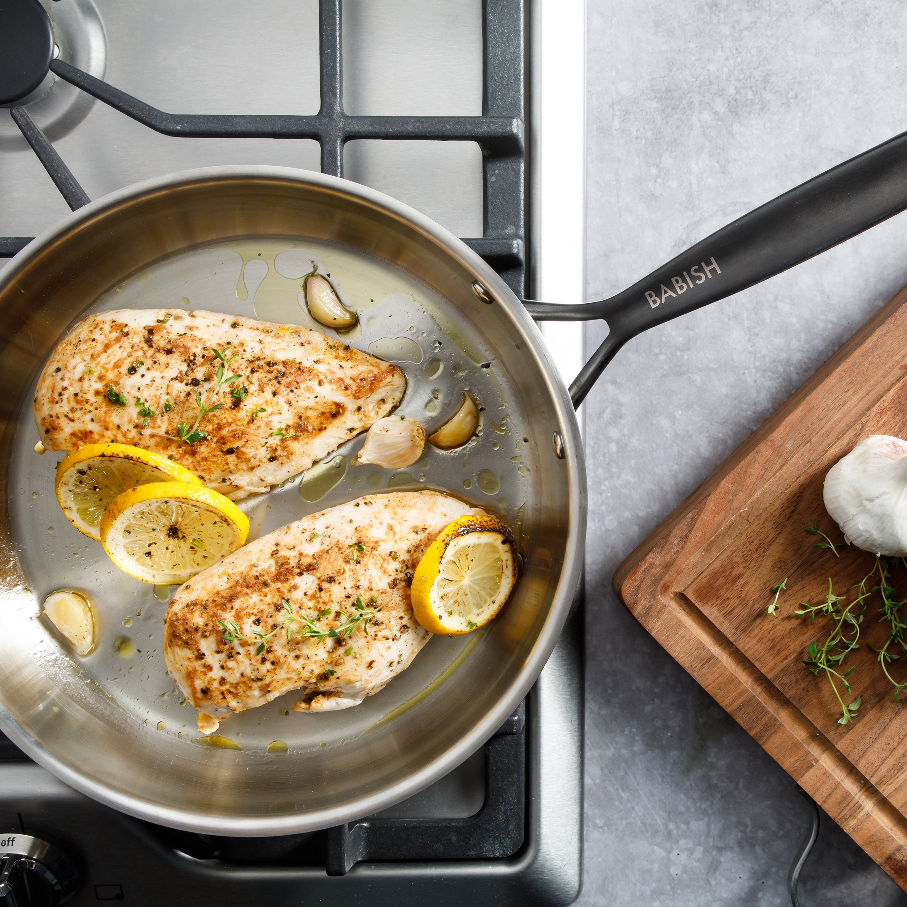 Babish 10-Piece Professional Tri-Ply Non-Toxic Pots and Pans Cookware Set – Durable, Even Heat Distribution