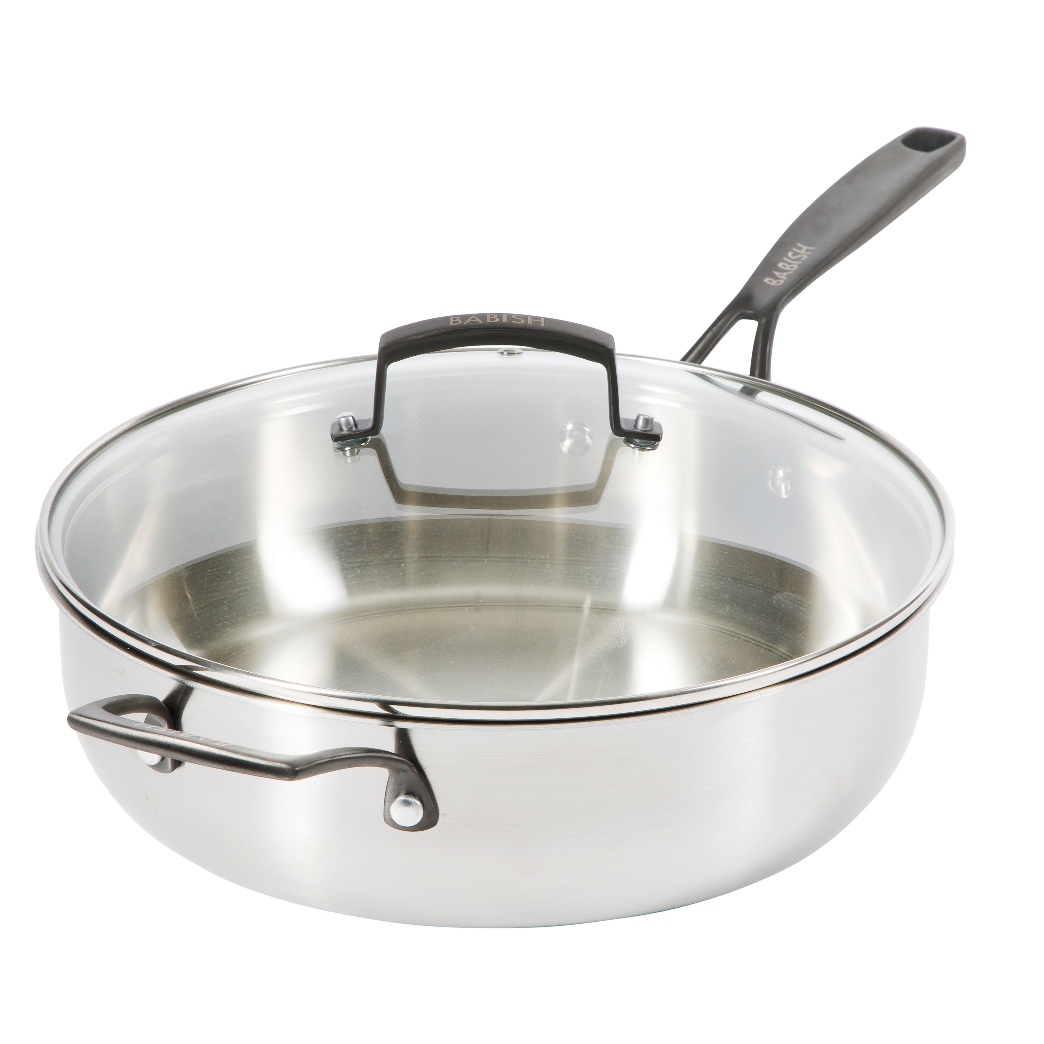 Babish 5-Qt Stainless Steel Sauté Pan with Lid – Heavy Duty Nonstick-Ready, Oven & Induction Safe, Everyday Kitchen Cookware