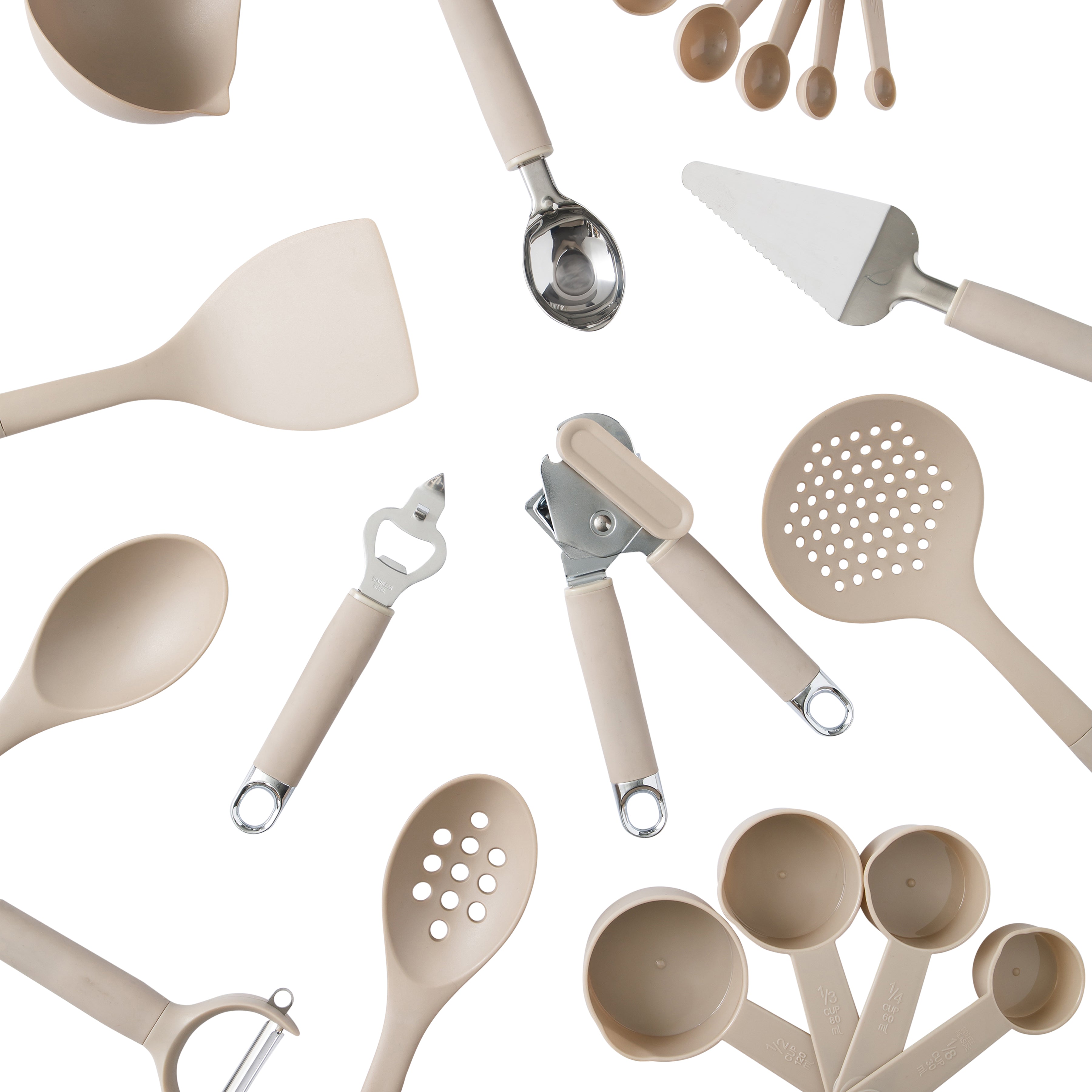 Gibson Home 20-Piece Kitchen Gadget & Tool Set – Nylon Cooking Utensils Spatulas, Ladle, Skimmer, Serving Spoons, Measuring Cups & Spoons, Can Opener, Peeler, Ice Cream Scoop & More
