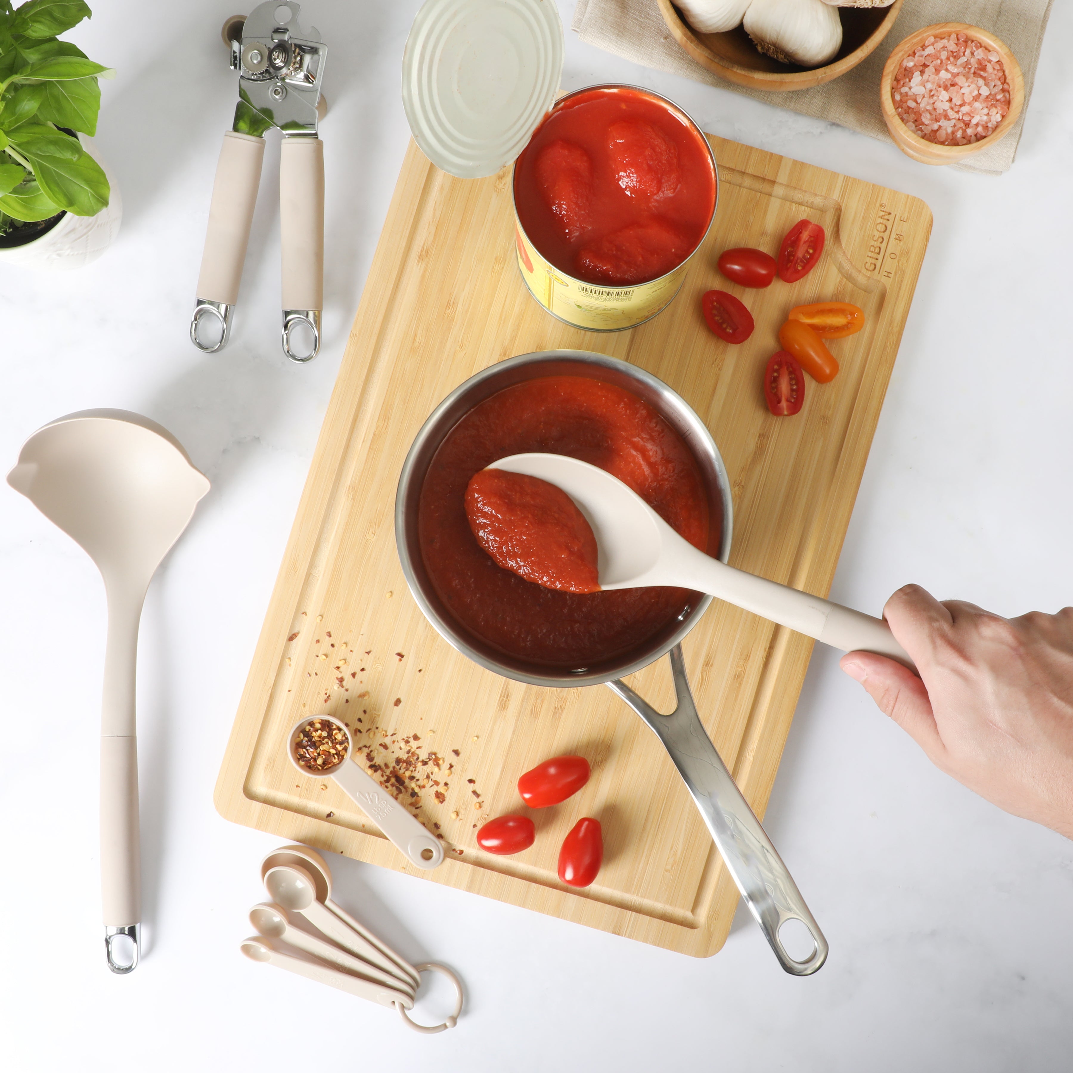 Gibson Home 20-Piece Kitchen Gadget & Tool Set – Nylon Cooking Utensils Spatulas, Ladle, Skimmer, Serving Spoons, Measuring Cups & Spoons, Can Opener, Peeler, Ice Cream Scoop & More