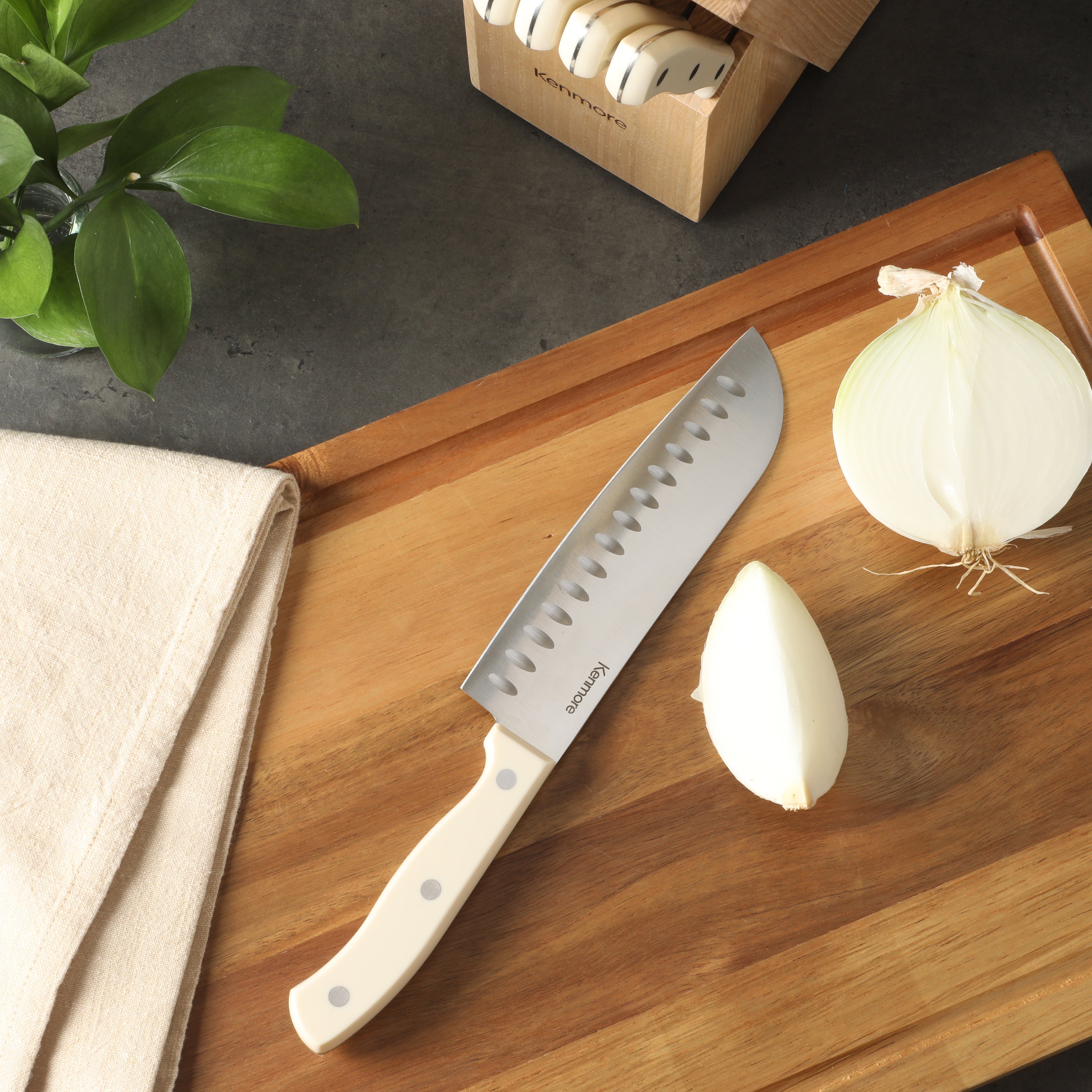 Kenmore Kane 14-Piece Cutlery Set w/ Rubber Coated Wood Knife Block