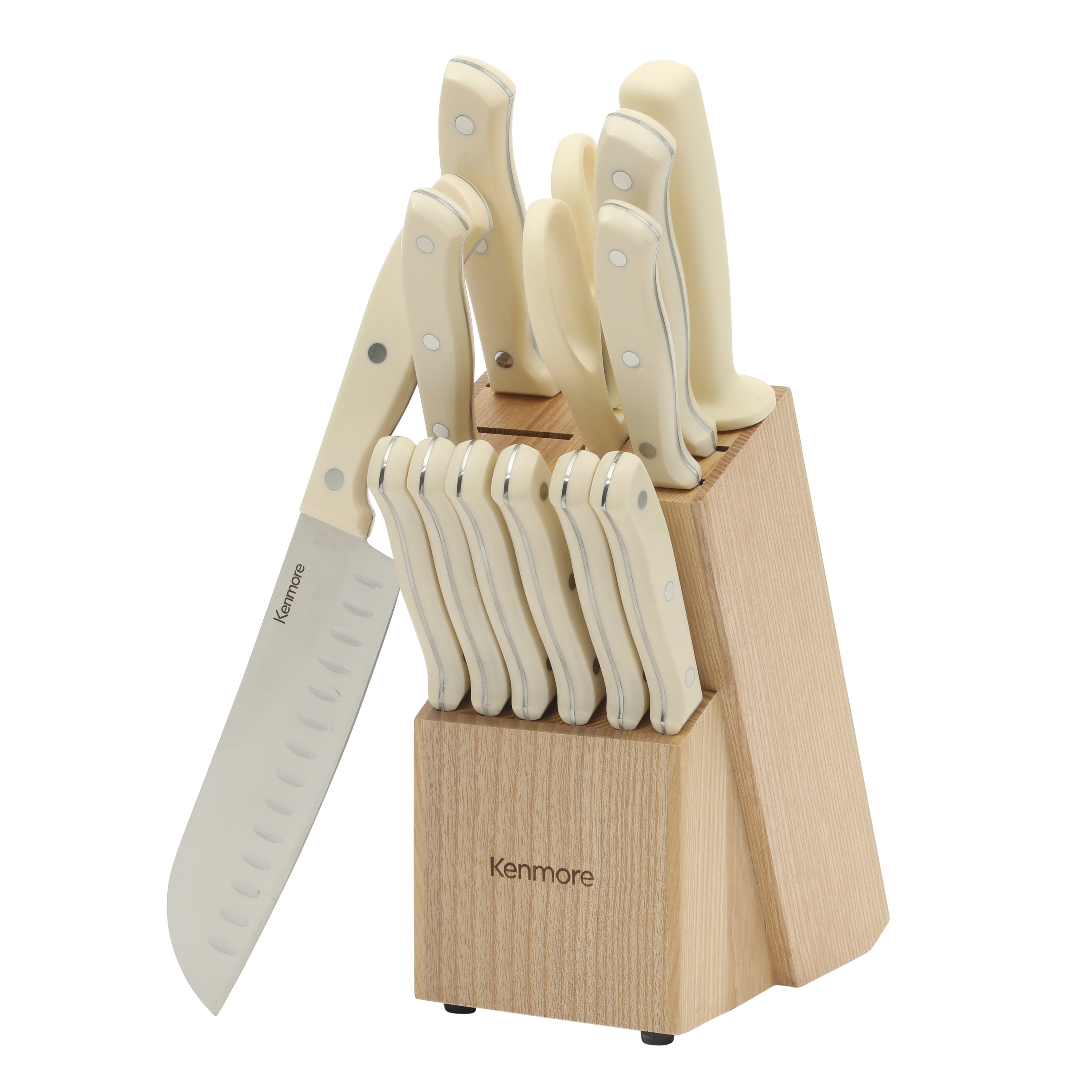 Kenmore Kane 14-Piece Cutlery Set w/ Rubber Coated Wood Knife Block