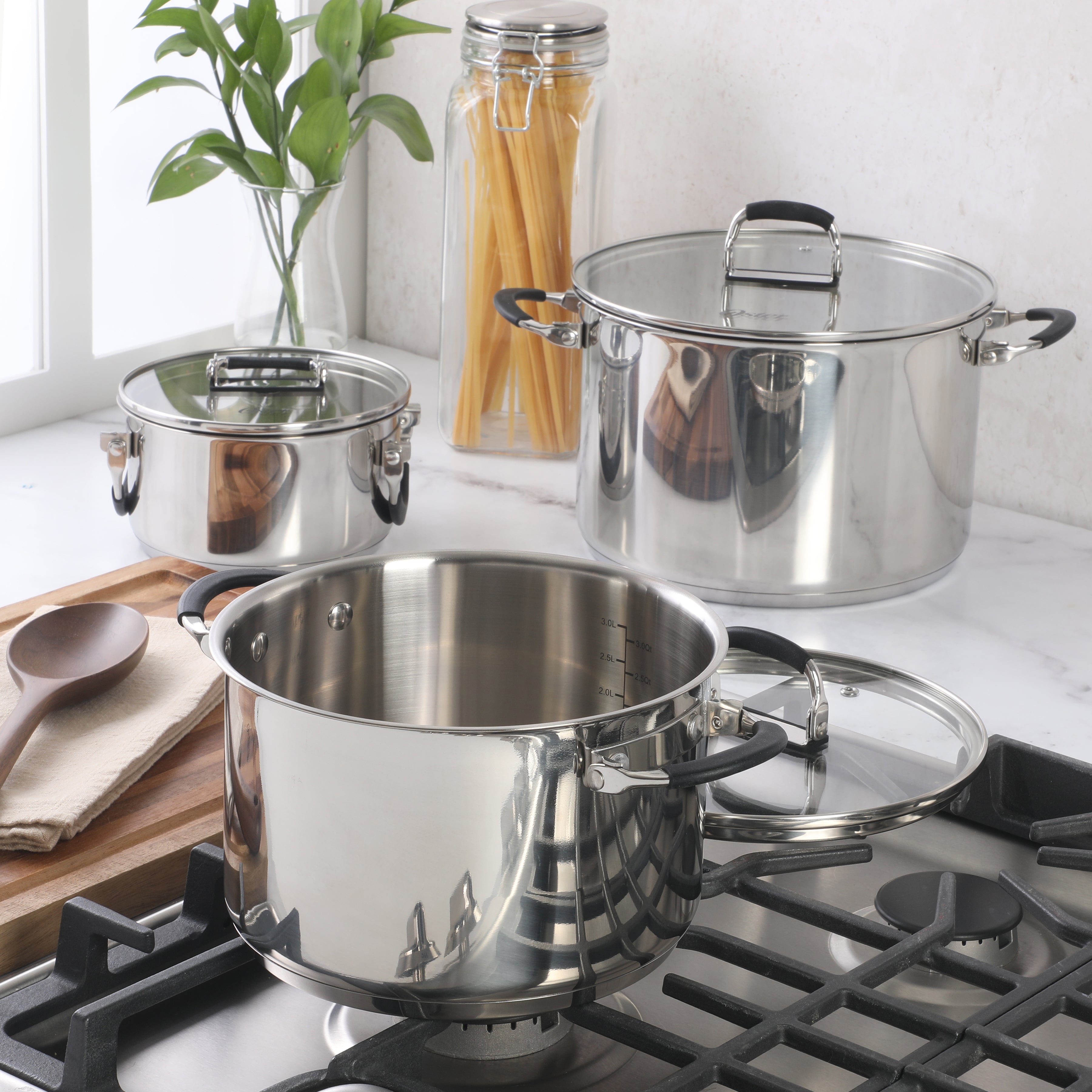 Oster Platinum Silverbolt 6 Piece Stackable Space-Saving Dutch Oven Sauce Pan Cookware Set