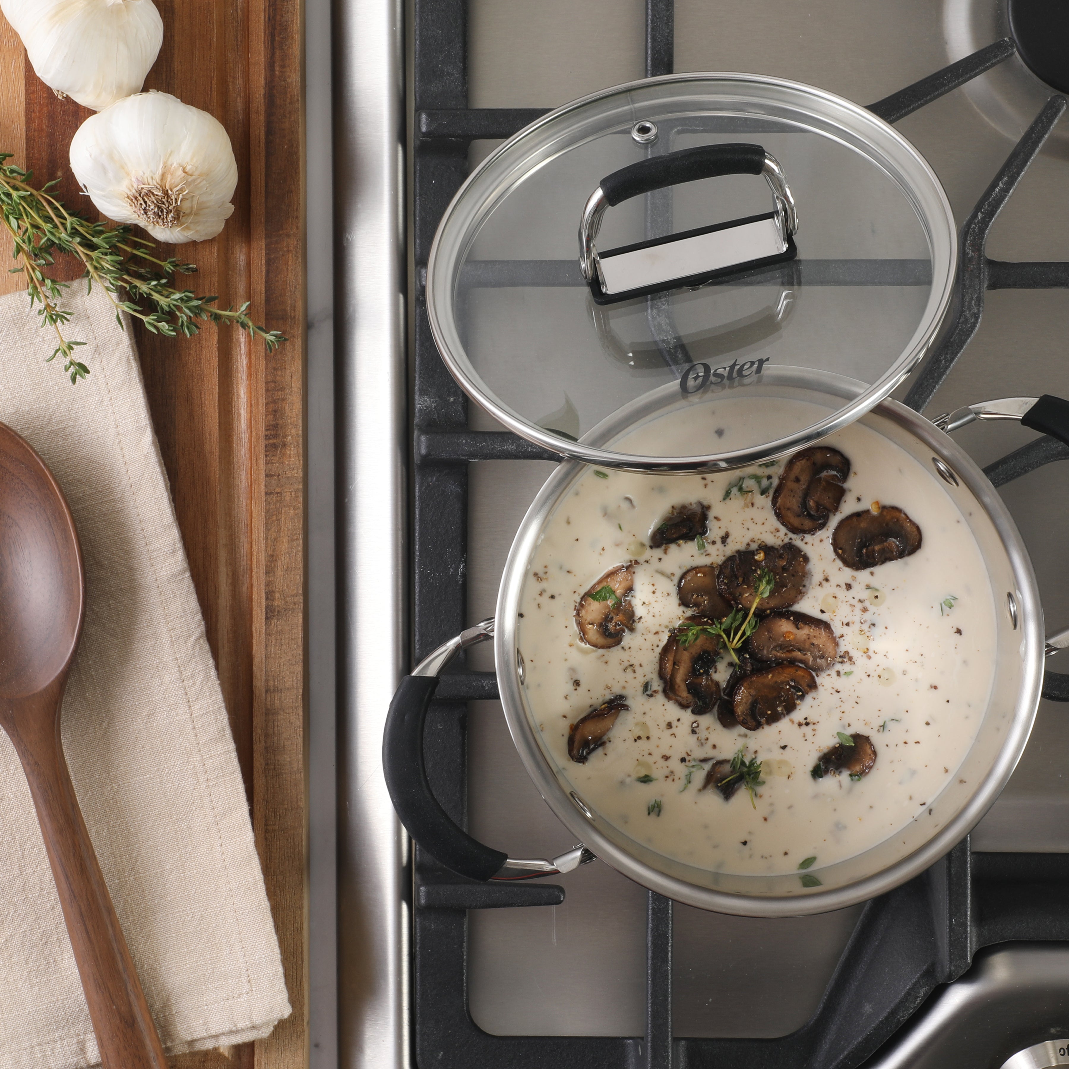 Oster Platinum Silverbolt 6 Piece Stackable Space-Saving Dutch Oven Sauce Pan Cookware Set