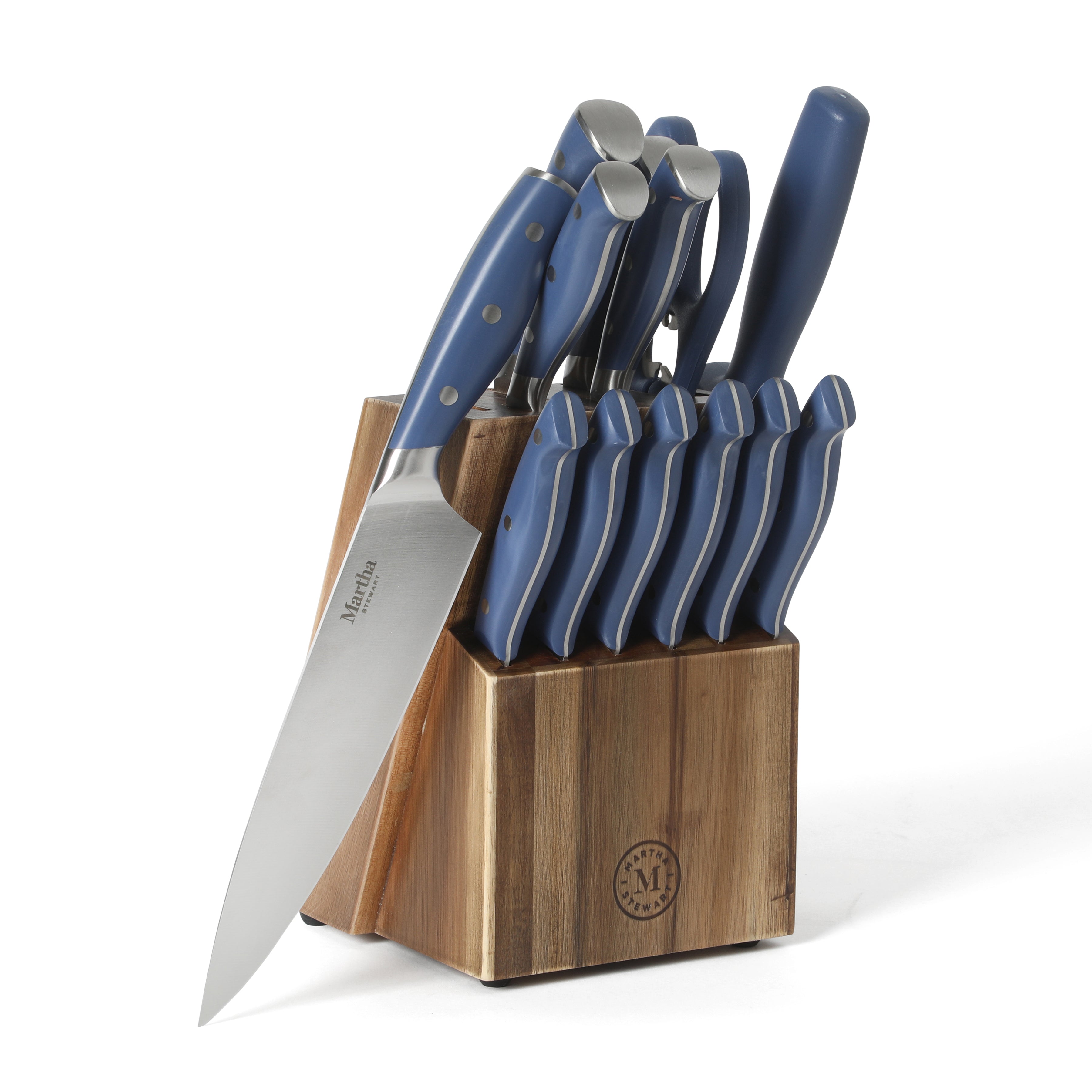 Martha Stewart Greeley Forged High Carbon Stainless Steel 14 Piece Knife Block Set, Kitchen Knife Set with Acacia Wood Block, Chef Knife