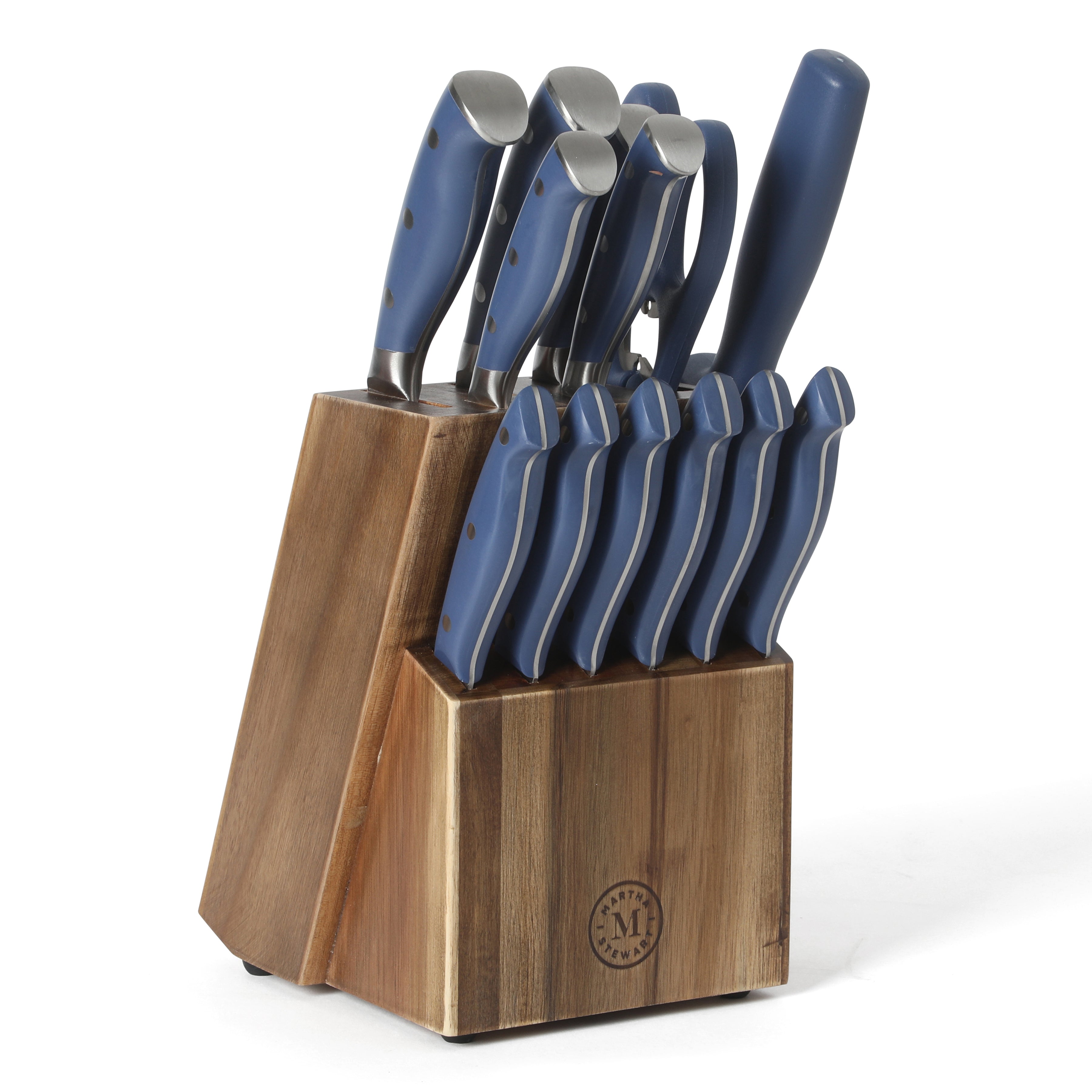 Martha Stewart Greeley Forged High Carbon Stainless Steel 14 Piece Knife Block Set, Kitchen Knife Set with Acacia Wood Block, Chef Knife