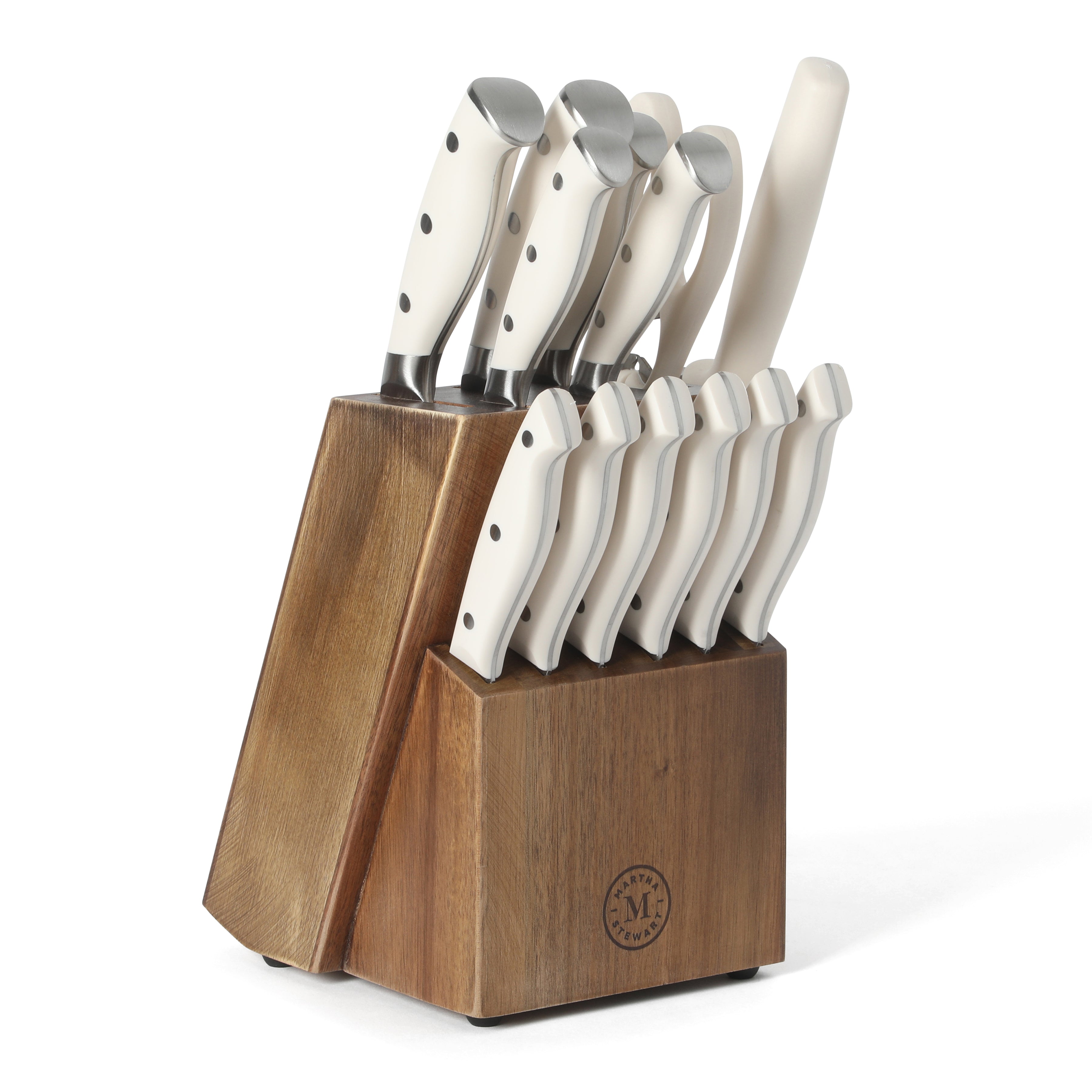 Martha Stewart Greeley Forged High Carbon Stainless Steel 14 Piece Knife Block Set, Kitchen Knife Set with Acacia Wood Block, Chef Knife