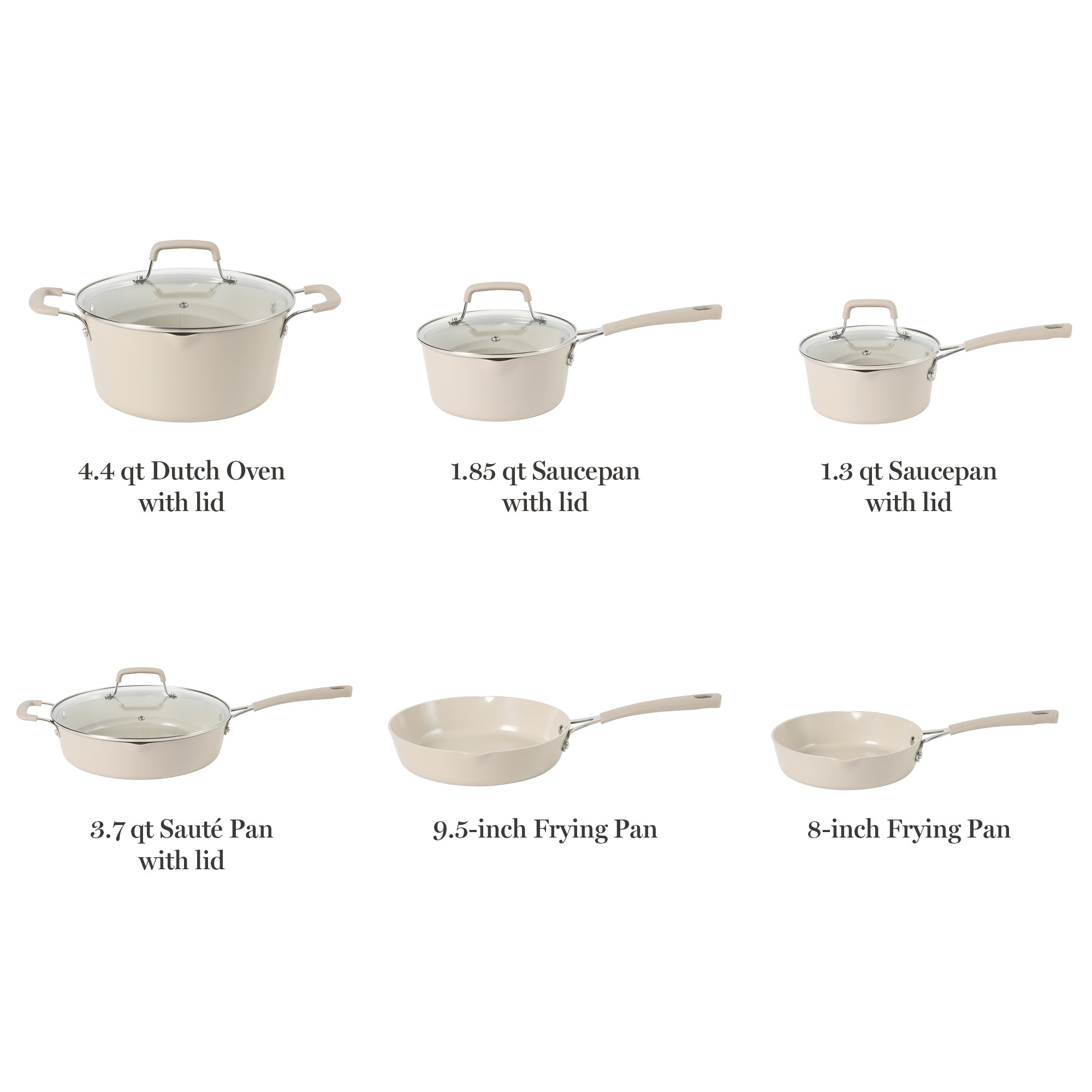 Martha Stewart Heathland Premium Nonstick PFA Free Ceramic Interior 10-Piece Tapered Aluminum Cookware Set - Linen White