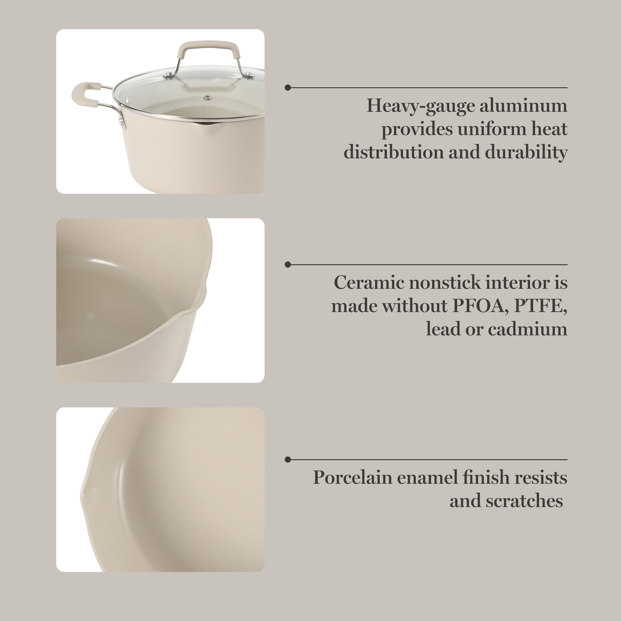 Martha Stewart Heathland Premium Nonstick PFA Free Ceramic Interior 10-Piece Tapered Aluminum Cookware Set - Linen White