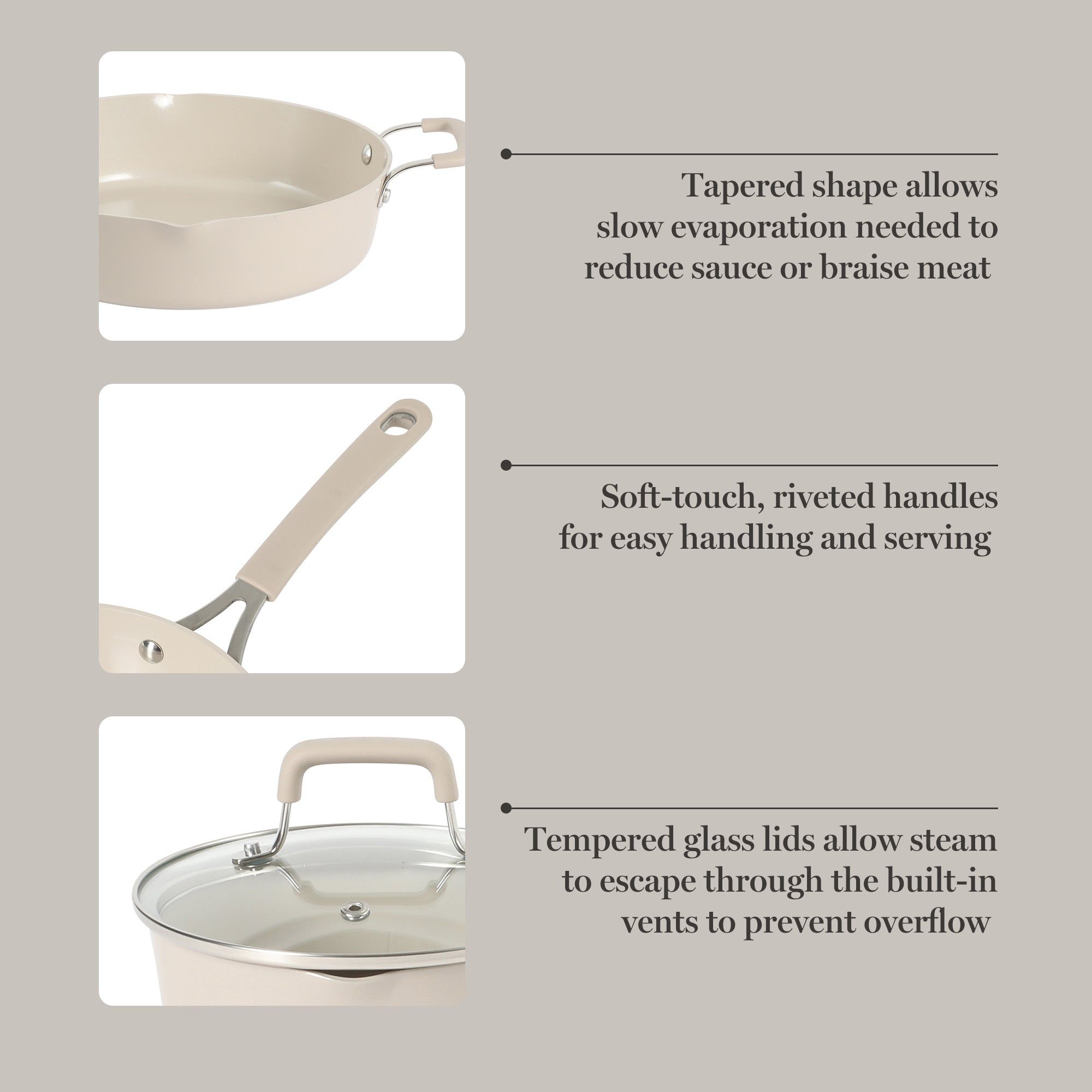 Martha Stewart Heathland Premium Nonstick PFA Free Ceramic Interior 10-Piece Tapered Aluminum Cookware Set - Linen White