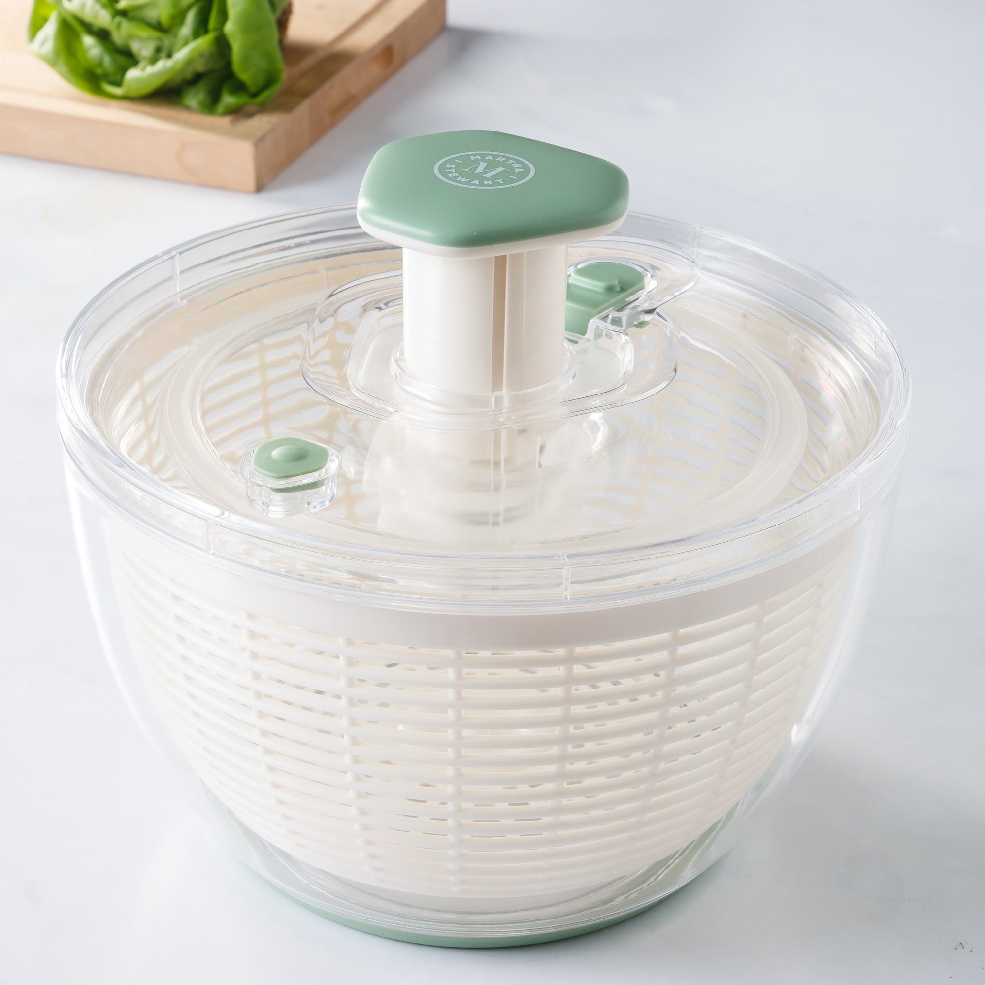 Martha Stewart Gulfwind 6.3 Qt Salad Spinner, Fruit Washer, Fruit Washing Bowl with Strainer, Vegetable Cleaner, Salad Cleaner, Lettuce Washer
