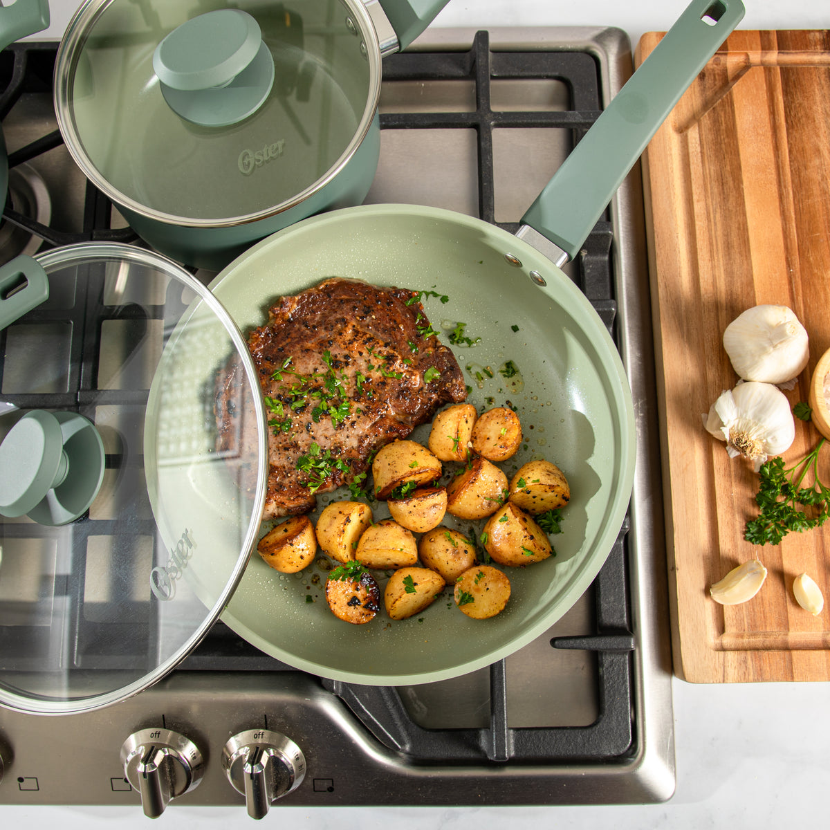 Oster Sutterville Choice 10-Piece Ceramic Nonstick Cookware Set, PFAS Free