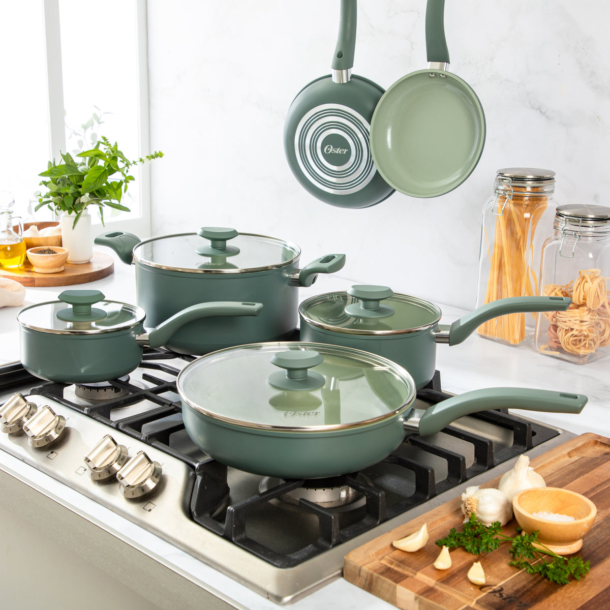 Oster Sutterville Choice 10-Piece Ceramic Nonstick Cookware Set, PFAS Free