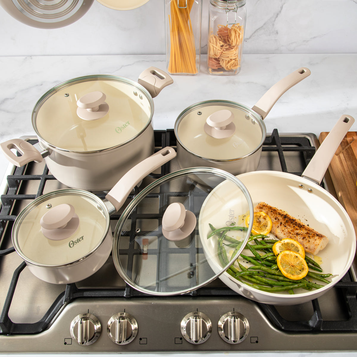 Oster Sutterville Choice 10-Piece Ceramic Nonstick Cookware Set, PFAS Free