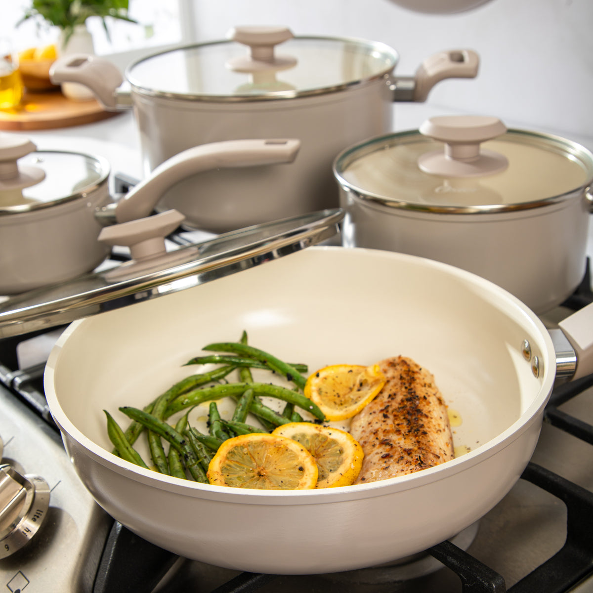 Oster Sutterville Choice 10-Piece Ceramic Nonstick Cookware Set, PFAS Free