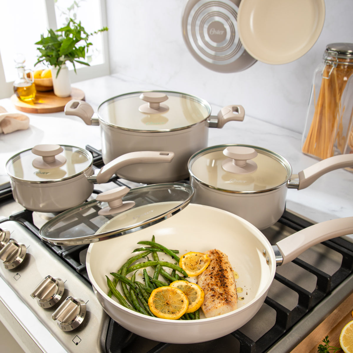Oster Sutterville Choice 10-Piece Ceramic Nonstick Cookware Set, PFAS Free
