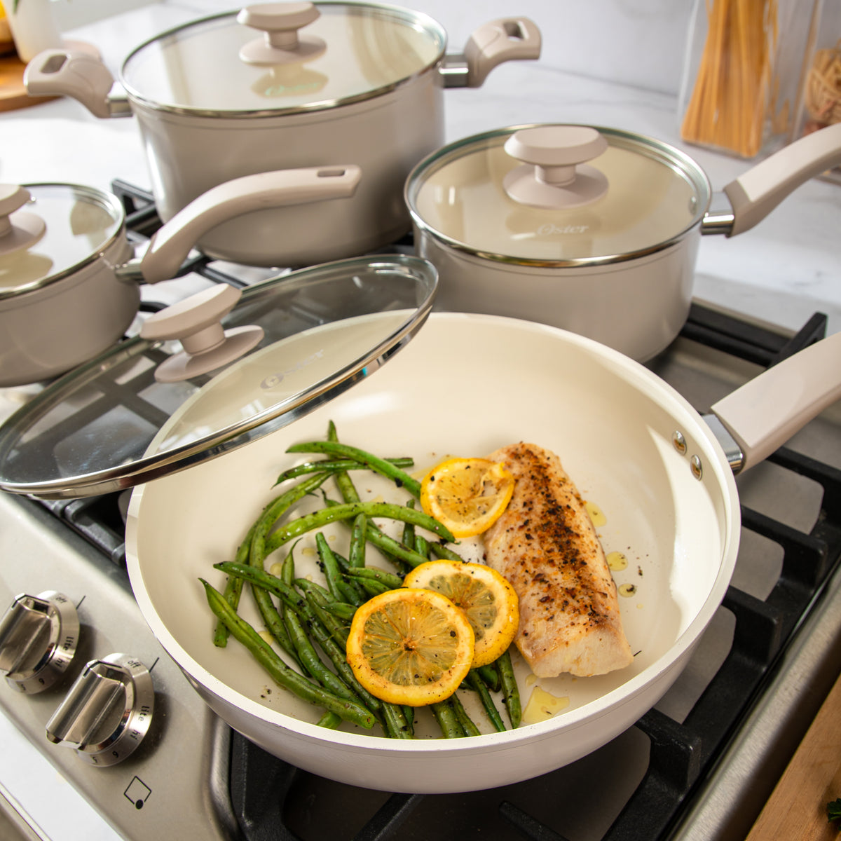 Oster Sutterville Choice 10-Piece Ceramic Nonstick Cookware Set, PFAS Free