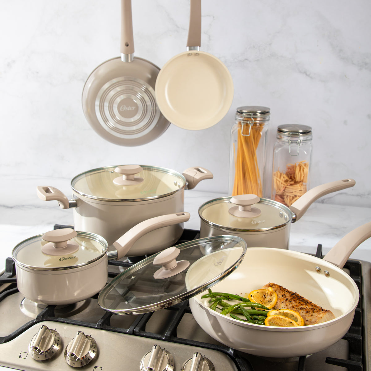 Oster Sutterville Choice 10-Piece Ceramic Nonstick Cookware Set, PFAS Free