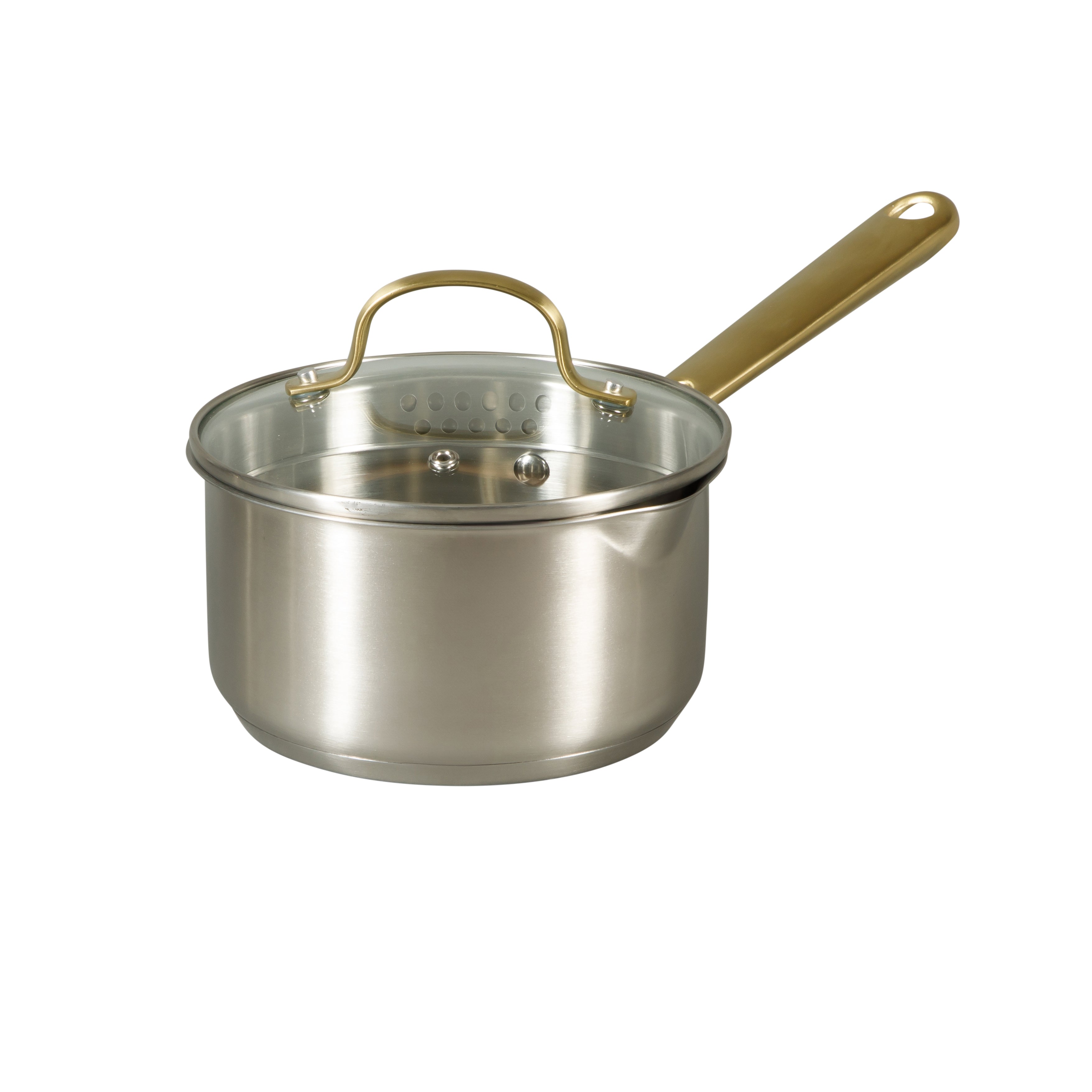 Oster Platinum Sunstreak Pots and Pans Set, 10-Piece Stainless Steel Cookware Set with Glass Strainer Lids, Induction Cookware Set