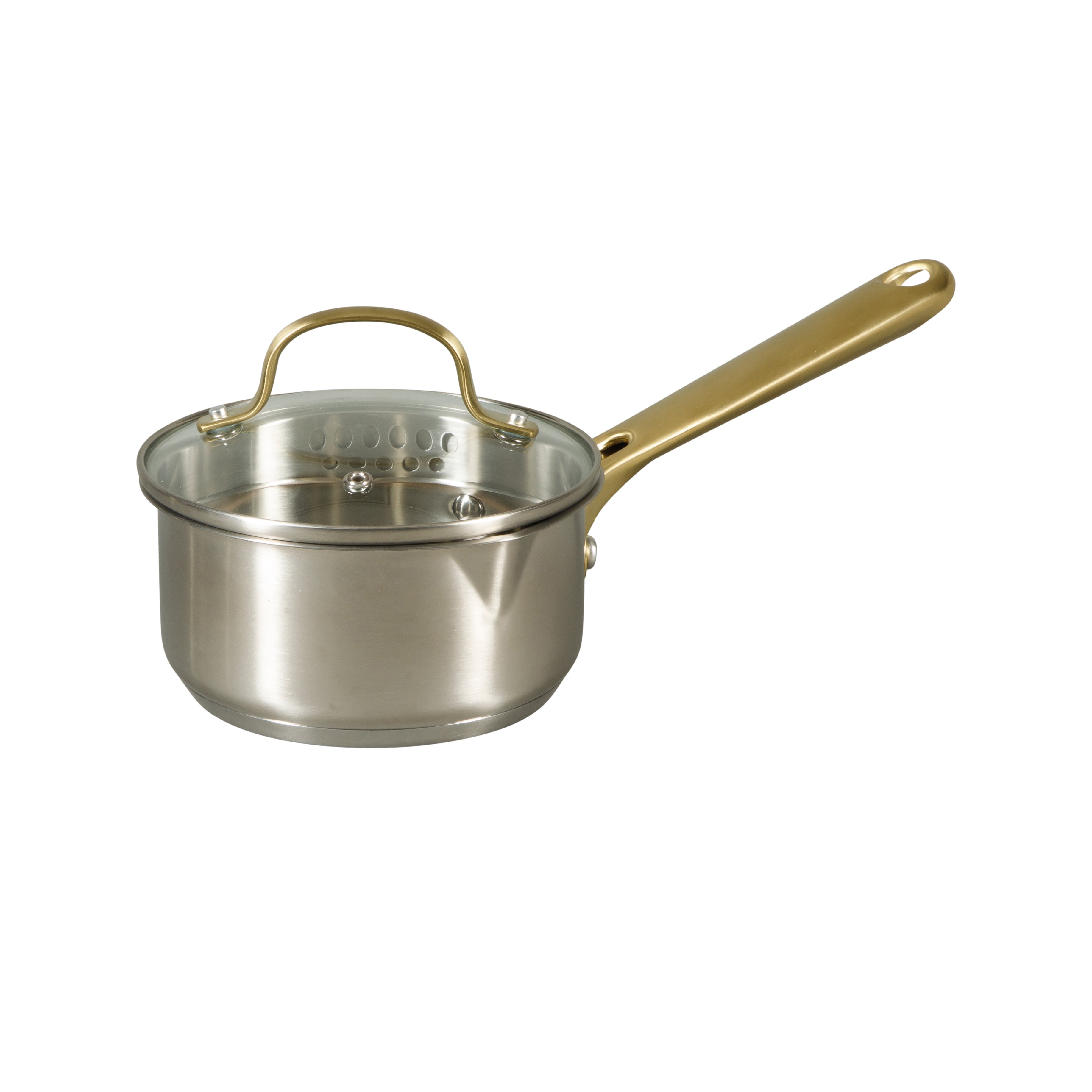Oster Platinum Sunstreak Pots and Pans Set, 10-Piece Stainless Steel Cookware Set with Glass Strainer Lids, Induction Cookware Set