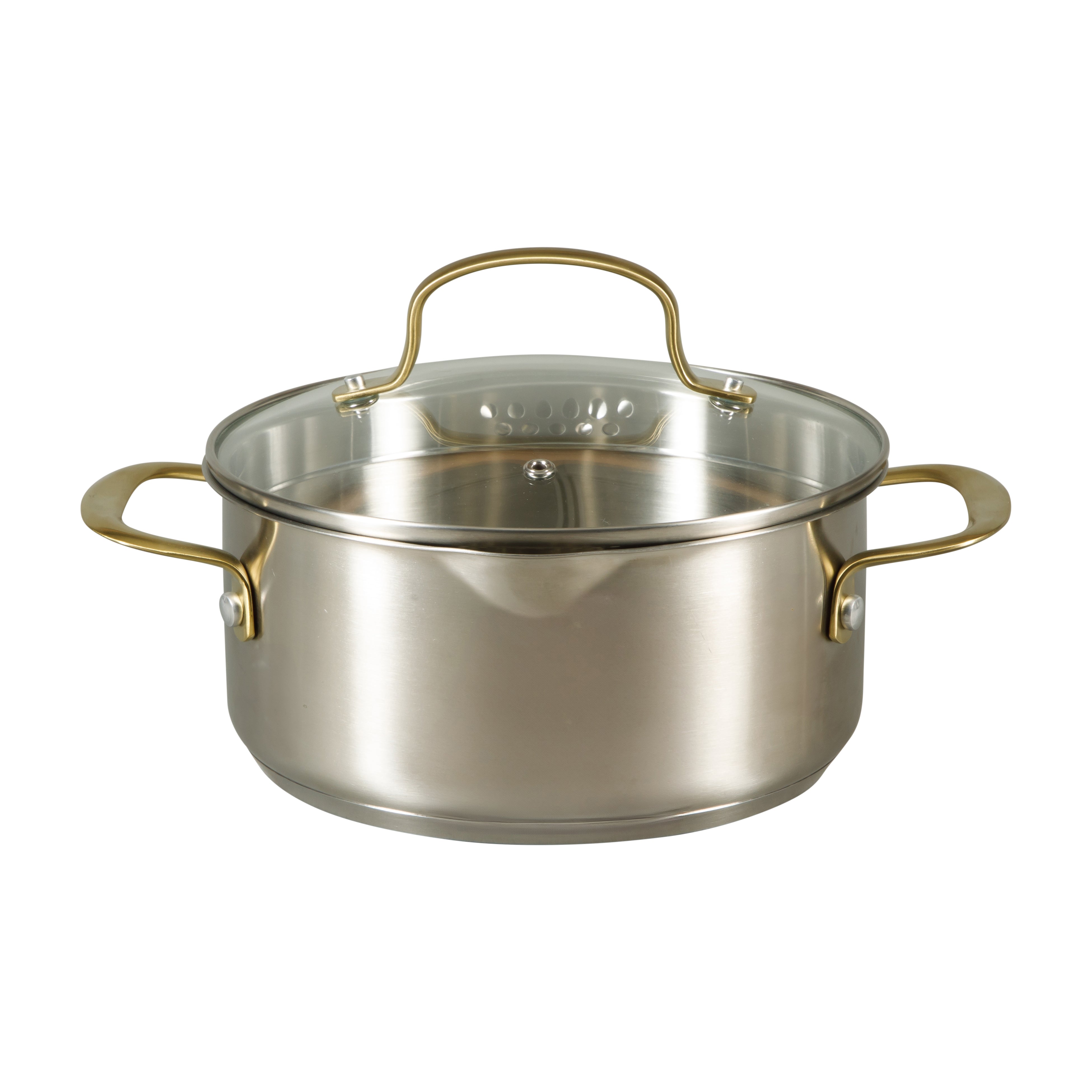 Oster Platinum Sunstreak Pots and Pans Set, 10-Piece Stainless Steel Cookware Set with Glass Strainer Lids, Induction Cookware Set